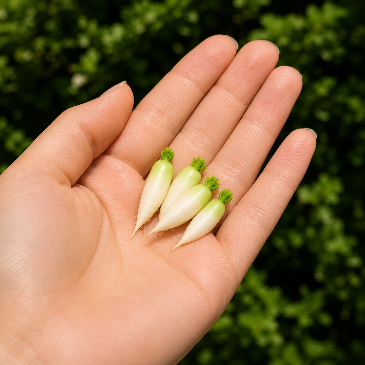 Miniature Daikon Radish - Hand-Sculpted 1:6 Scale White Radishes with Green Tops & Root Tails, Realistic Vegetable Dollhouse Food for Blythe & Barbie Kitchen Dioramas, Resin Jewelry & Polymer Clay Food