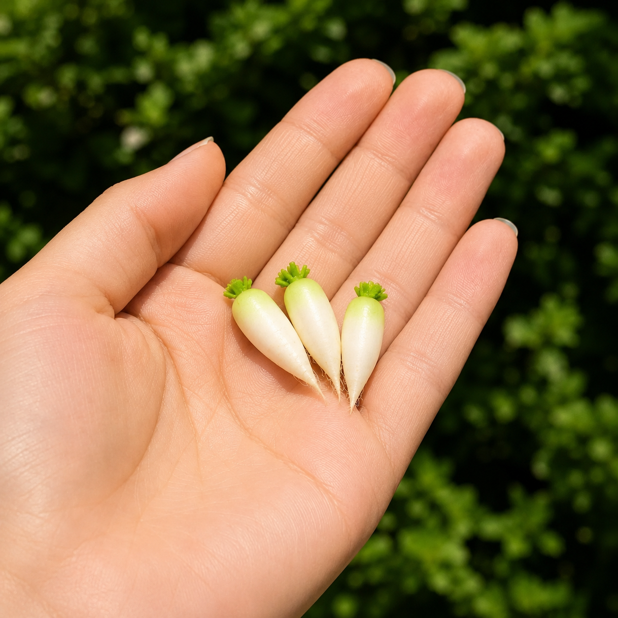 Miniature Daikon Radish - Hand-Sculpted 1:6 Scale White Radishes with Green Tops & Root Tails, Realistic Vegetable Dollhouse Food for Blythe & Barbie Kitchen Dioramas, Resin Jewelry & Polymer Clay Food