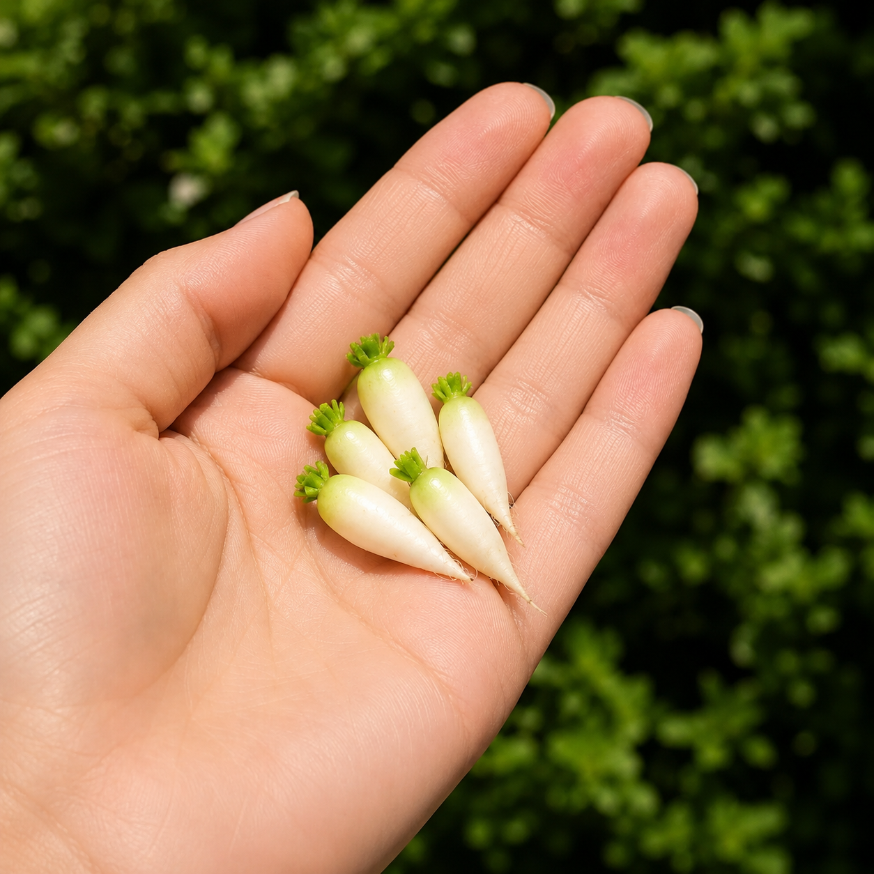 Miniature Daikon Radish - Hand-Sculpted 1:6 Scale White Radishes with Green Tops & Root Tails, Realistic Vegetable Dollhouse Food for Blythe & Barbie Kitchen Dioramas, Resin Jewelry & Polymer Clay Food