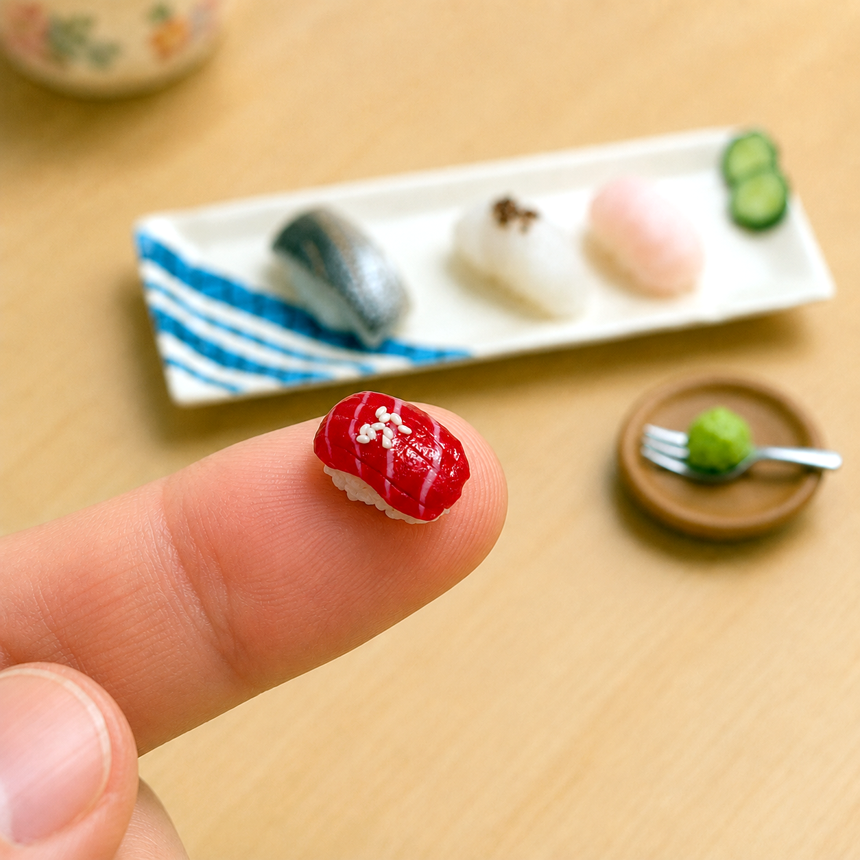 1:6 Scale Miniature Sushi Set – Dollhouse Nigiri 4-Piece Platter with Cucumber, Mini Food for Blythe BJD Dolls & Dioramas