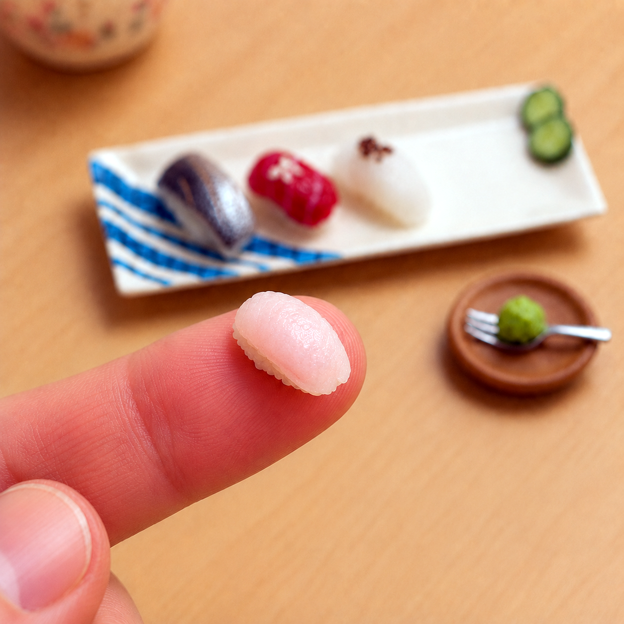 1:6 Scale Miniature Sushi Set – Dollhouse Nigiri 4-Piece Platter with Cucumber, Mini Food for Blythe BJD Dolls & Dioramas
