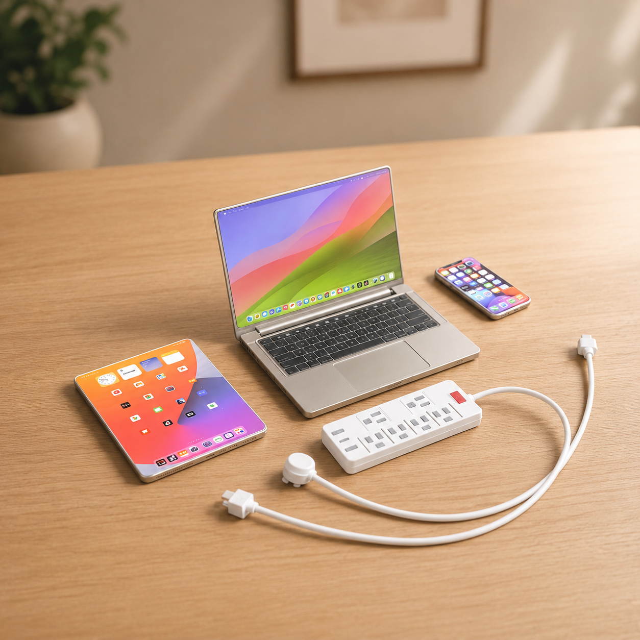 1:6 Scale Miniature Modern Tech Set - Dollhouse Laptop, Tablet, Smartphone & Power Strip - Realistic Office Accessories (Titanium  Edition)