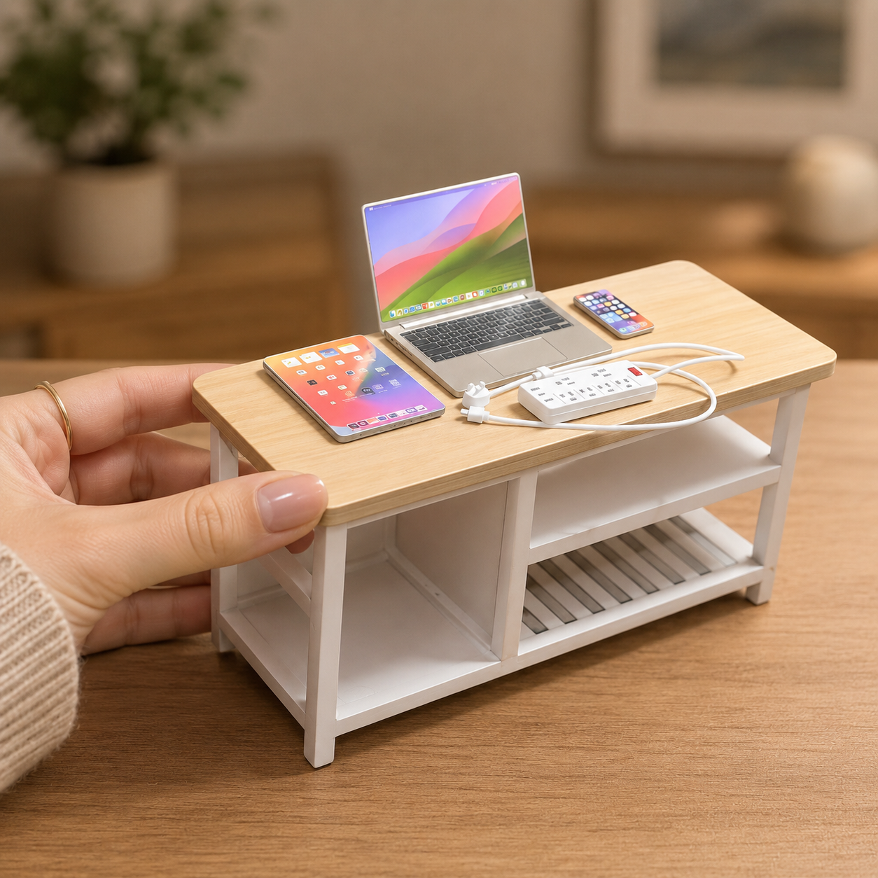 1:6 Scale Miniature Modern Tech Set - Dollhouse Laptop, Tablet, Smartphone & Power Strip - Realistic Office Accessories (Titanium  Edition)