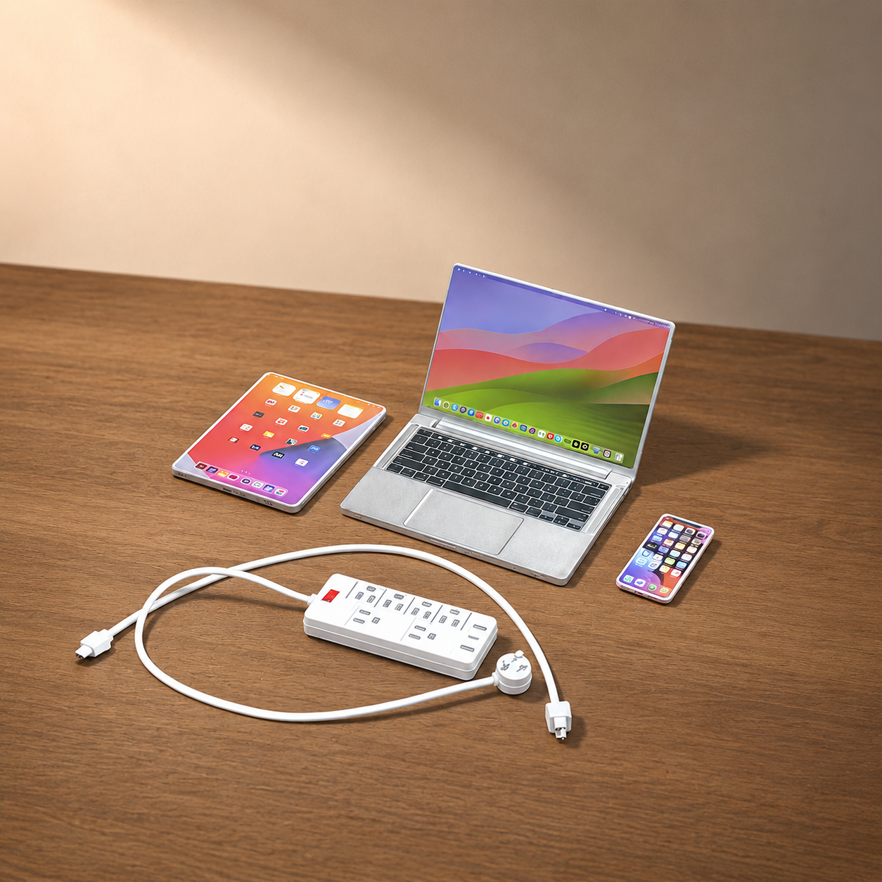 1:6 Scale Miniature Modern Tech Set - Dollhouse Laptop, Tablet, Smartphone & Power Strip - Realistic Office Accessories (Silvery Edition)