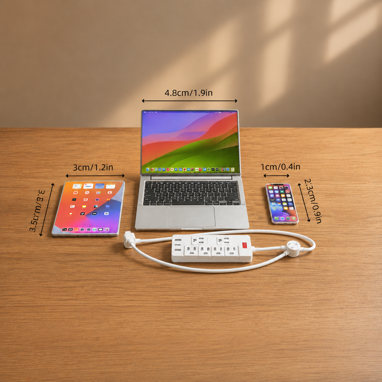 1:6 Scale Miniature Modern Tech Set - Dollhouse Laptop, Tablet, Smartphone & Power Strip - Realistic Office Accessories (Silvery Edition)