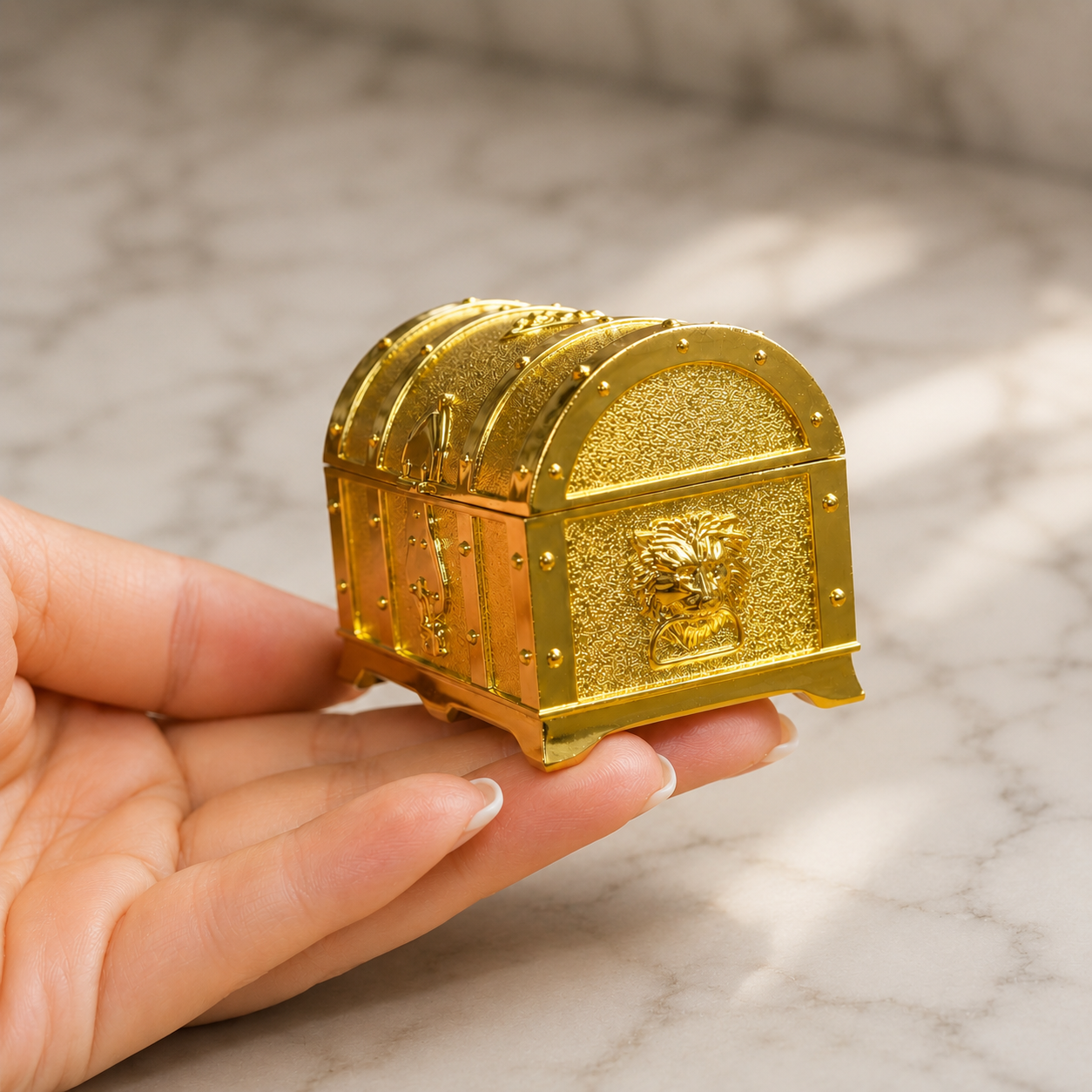 1:6 Scale Miniature Golden Treasure Chest Set - Includes Gold Bars, Coins & $100 Bills