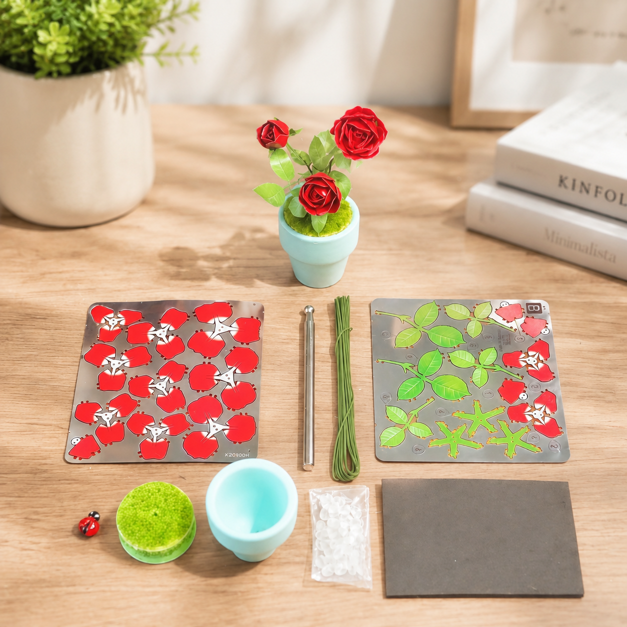 DIY Metal Rose Flower Kit for Adults - 3D Red Rose Model with Mini Pot, Build-Your-Own Metal Flower Puzzle, Relaxing Craft Hobby & Desk Décor Gift, No Glue Assembly Kit (Ages 14+)