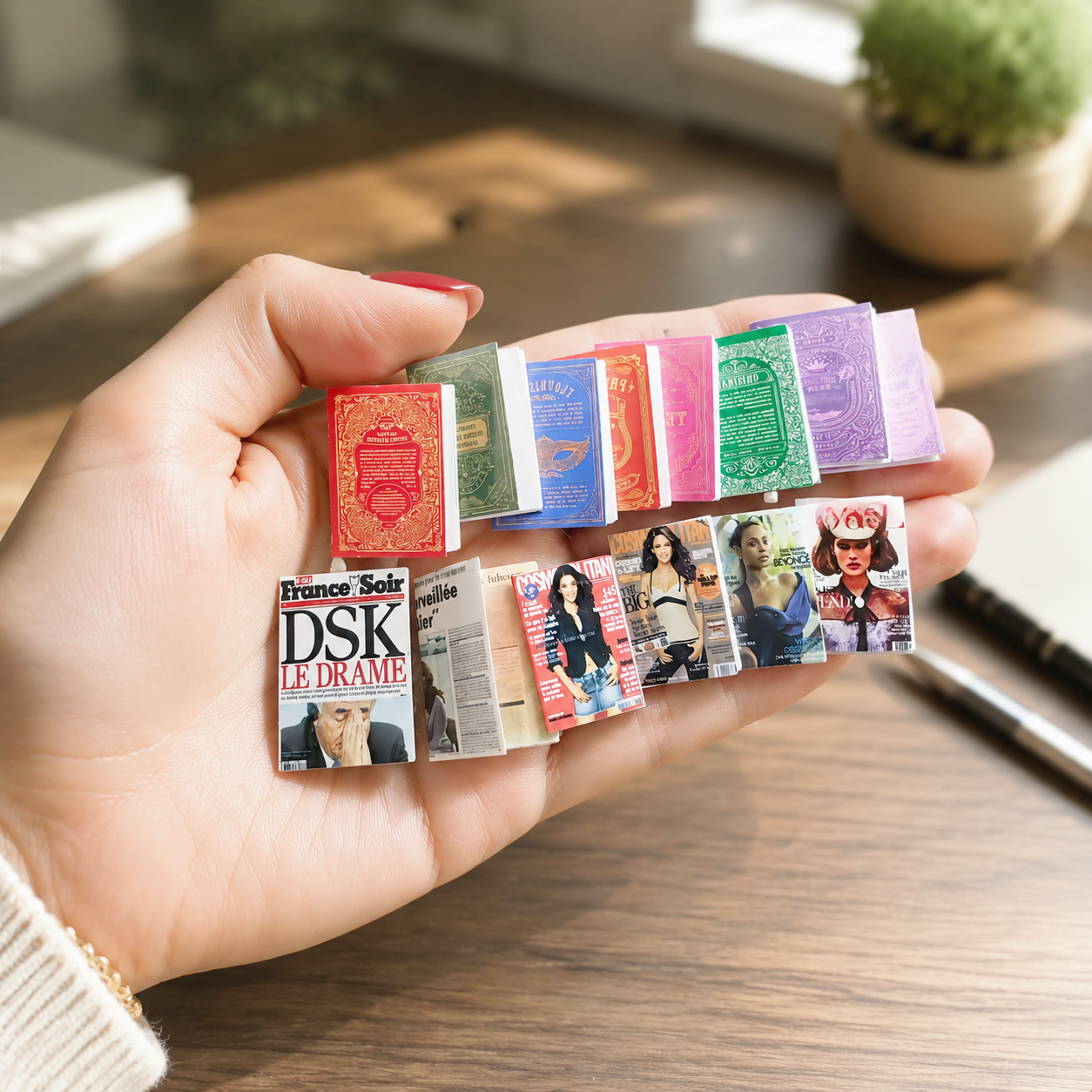 14Pcs 1:6 Scale Miniature Magazines & Newspapers Set — Handmade Dollhouse Fashion Magazines, Tiny Realistic Mini Books for OB11, Blythe & Diorama Decor