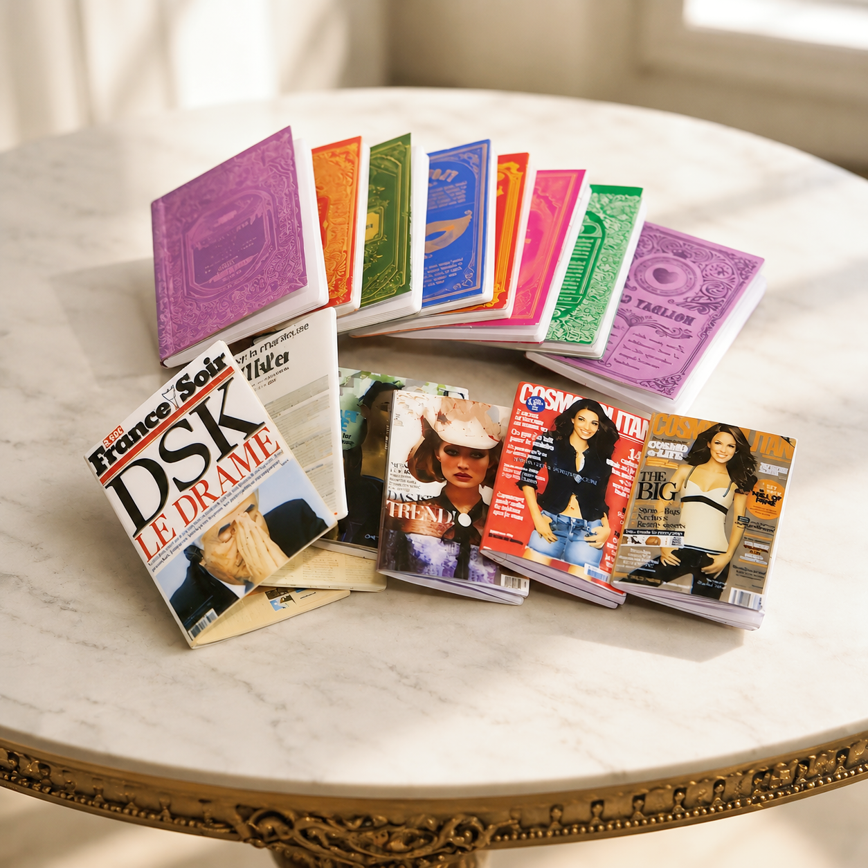 14Pcs 1:6 Scale Miniature Magazines & Newspapers Set — Handmade Dollhouse Fashion Magazines, Tiny Realistic Mini Books for OB11, Blythe & Diorama Decor