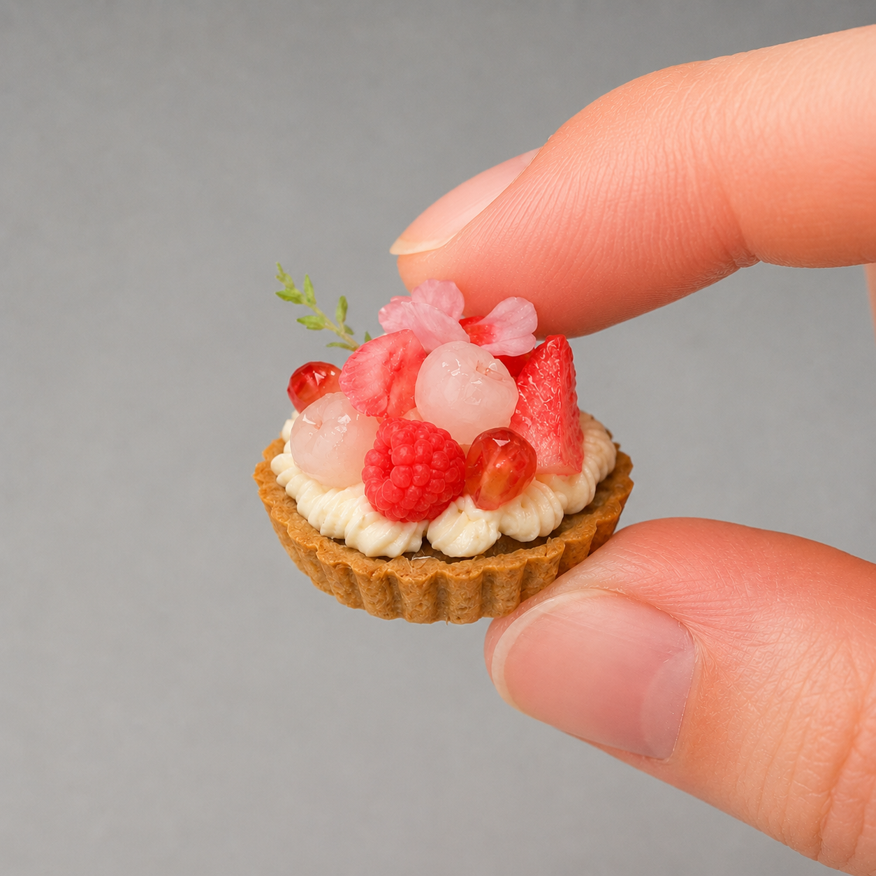 1:6 Scale Miniature Pink Dessert Set – Dollhouse Fruit Tart, Strawberry Parfait & Fruit Plate, Handmade Polymer Clay Kawaii Bakery Food for Blythe BJD Diorama