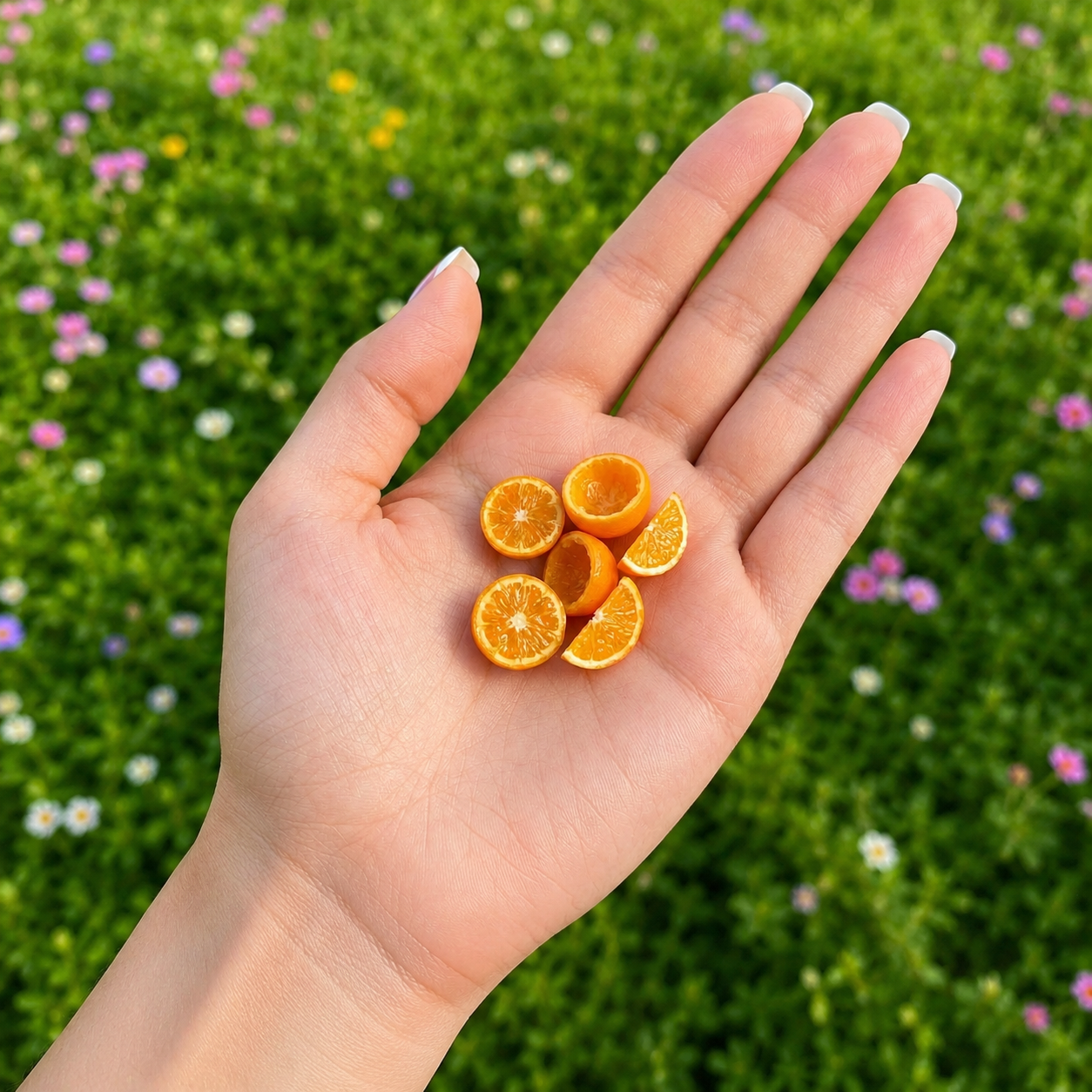 6Pcs Miniature Orange Set – Hand-Sculpted 1:6 Scale Dollhouse Oranges, Halved, Hollow Juiced Shell and Wedge, Realistic Tiny Citrus for Blythe & Barbie Dioramas, Resin Jewelry & Polymer Clay Food Miniatures