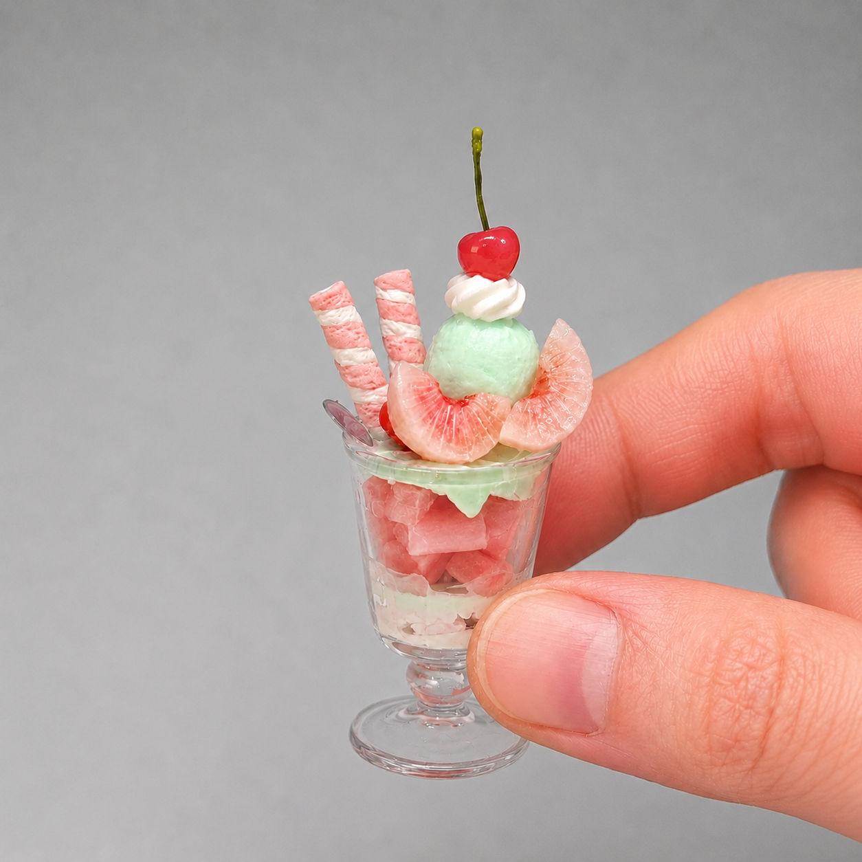 1:6 Scale Miniature Pink Dessert Set – Dollhouse Fruit Tart, Strawberry Parfait & Fruit Plate, Handmade Polymer Clay Kawaii Bakery Food for Blythe BJD Diorama