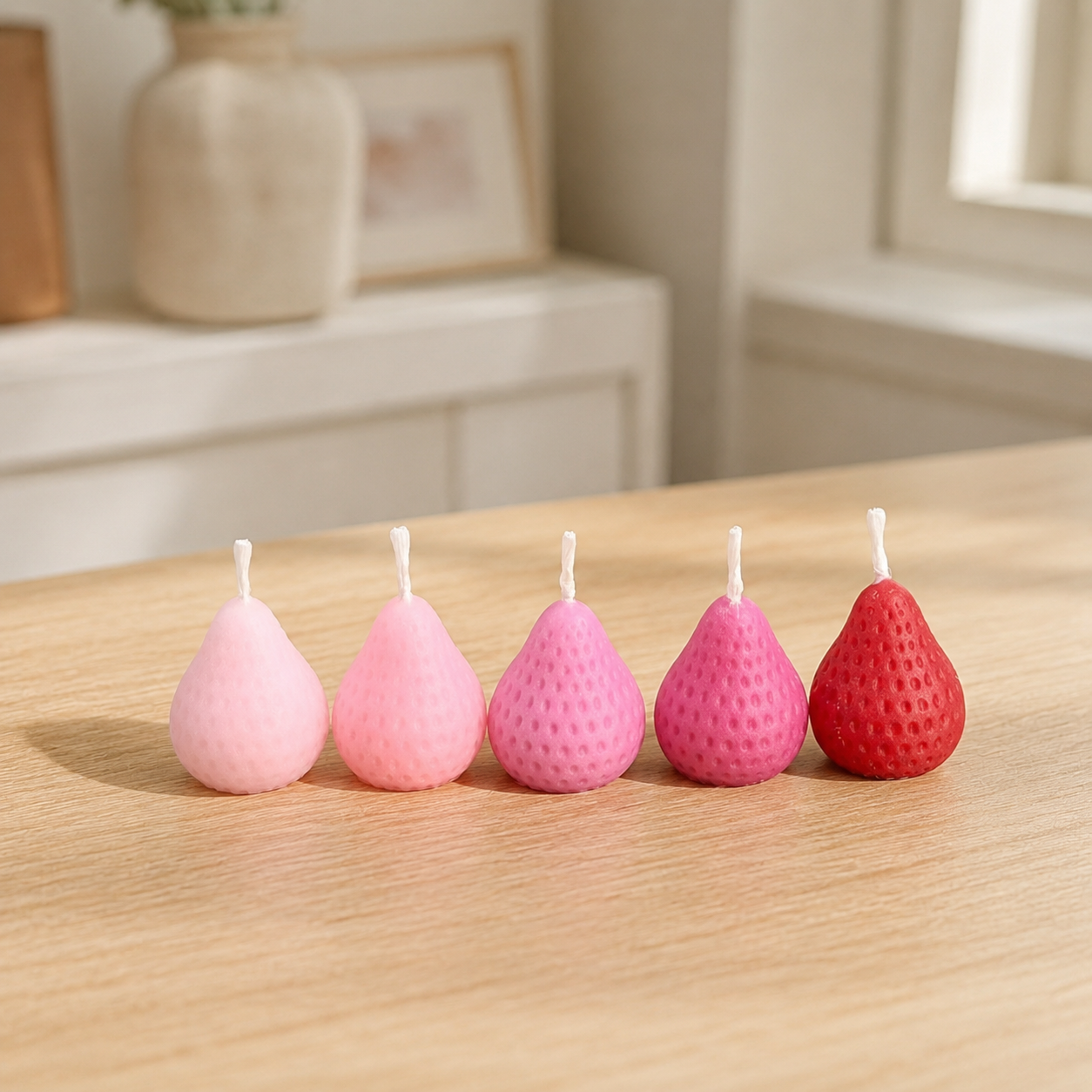FDMINI Mini Strawberry Scented Candles – Set of 5 Handmade Miniature Dollhouse Candles for 1/6 1/8 1/12 Scale BJD & Blythe Doll Scenes