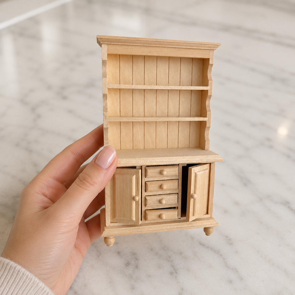 FDMINI Mini DIY Unfinished Wood Furniture – Paintable Miniature Bookshelf, Side Table & Hutch for 1:12 Scale Dollhouse, OB11 & BJD (5 Styles)