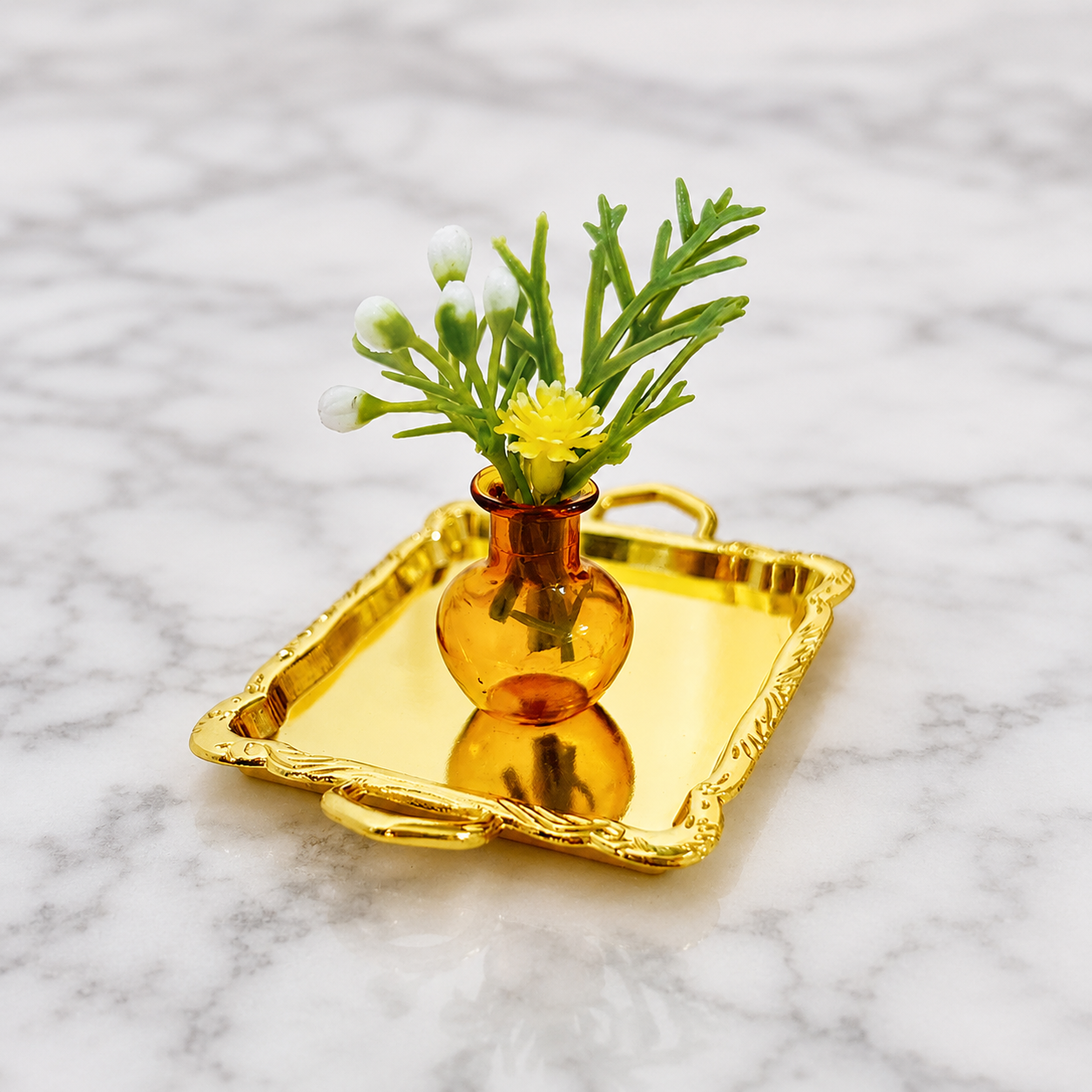 FDMINI Mini Serving Trays – 4 Metallic Finishes Ornate French Miniature Butler & Vanity Tray for 1:12 Scale Dollhouse & Roombox