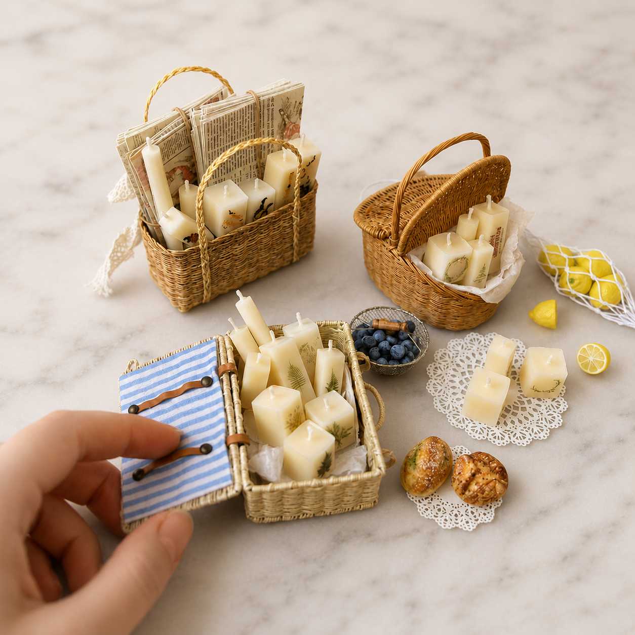 FDMINI Mini Pressed-Flower Candles – Set of 6 Real Burnable Botanical Square Candles for 1:6 1:8 1:12 Scale Dollhouse, BJD & Blythe Scenes