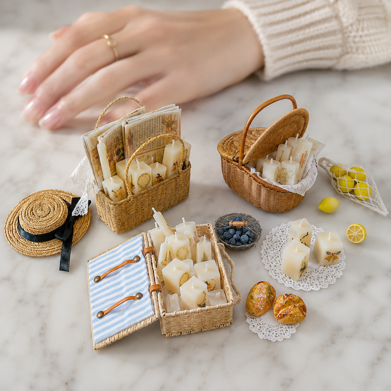 FDMINI Mini Pressed-Flower Candles – Set of 6 Real Burnable Botanical Square Candles for 1:6 1:8 1:12 Scale Dollhouse, BJD & Blythe Scenes