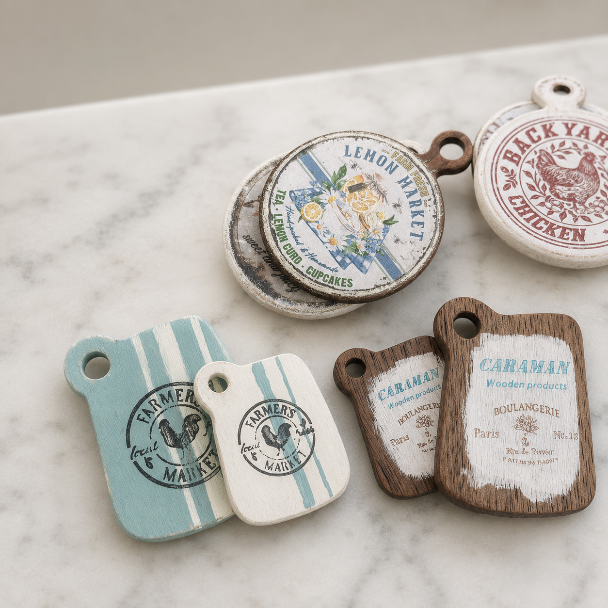 FDMINI Mini Vintage Round Cutting Boards – 6 Farmhouse Designs Miniature Kitchen Signs for 1:6 Scale Dollhouse, BJD & Blythe Scenes