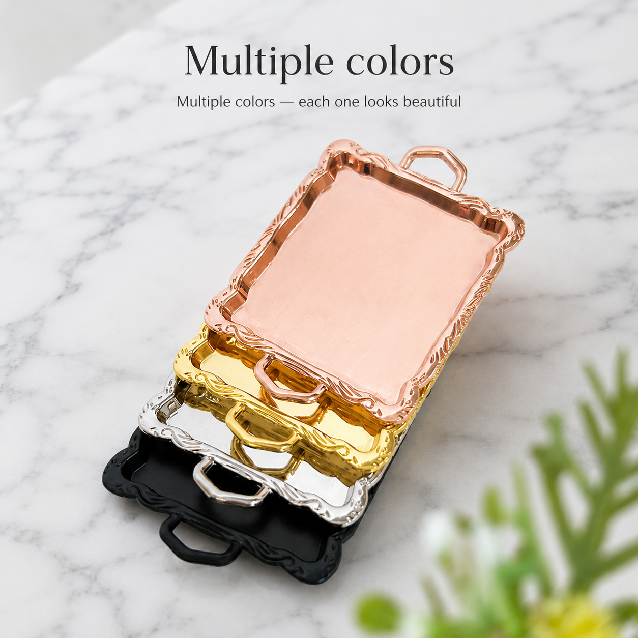 FDMINI Mini Serving Trays – 4 Metallic Finishes Ornate French Miniature Butler & Vanity Tray for 1:12 Scale Dollhouse & Roombox
