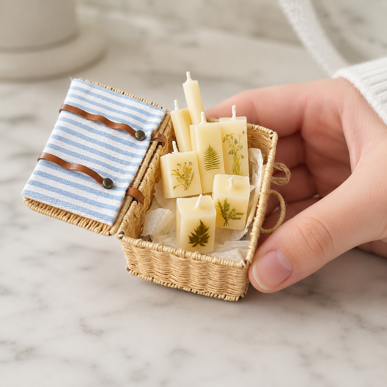 FDMINI Mini Pressed-Flower Candles – Set of 6 Real Burnable Botanical Square Candles for 1:6 1:8 1:12 Scale Dollhouse, BJD & Blythe Scenes