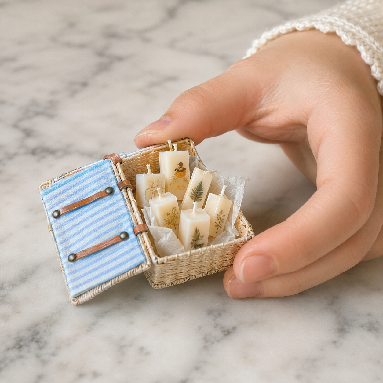 FDMINI Mini Pressed-Flower Candles – Set of 6 Real Burnable Botanical Square Candles for 1:6 1:8 1:12 Scale Dollhouse, BJD & Blythe Scenes