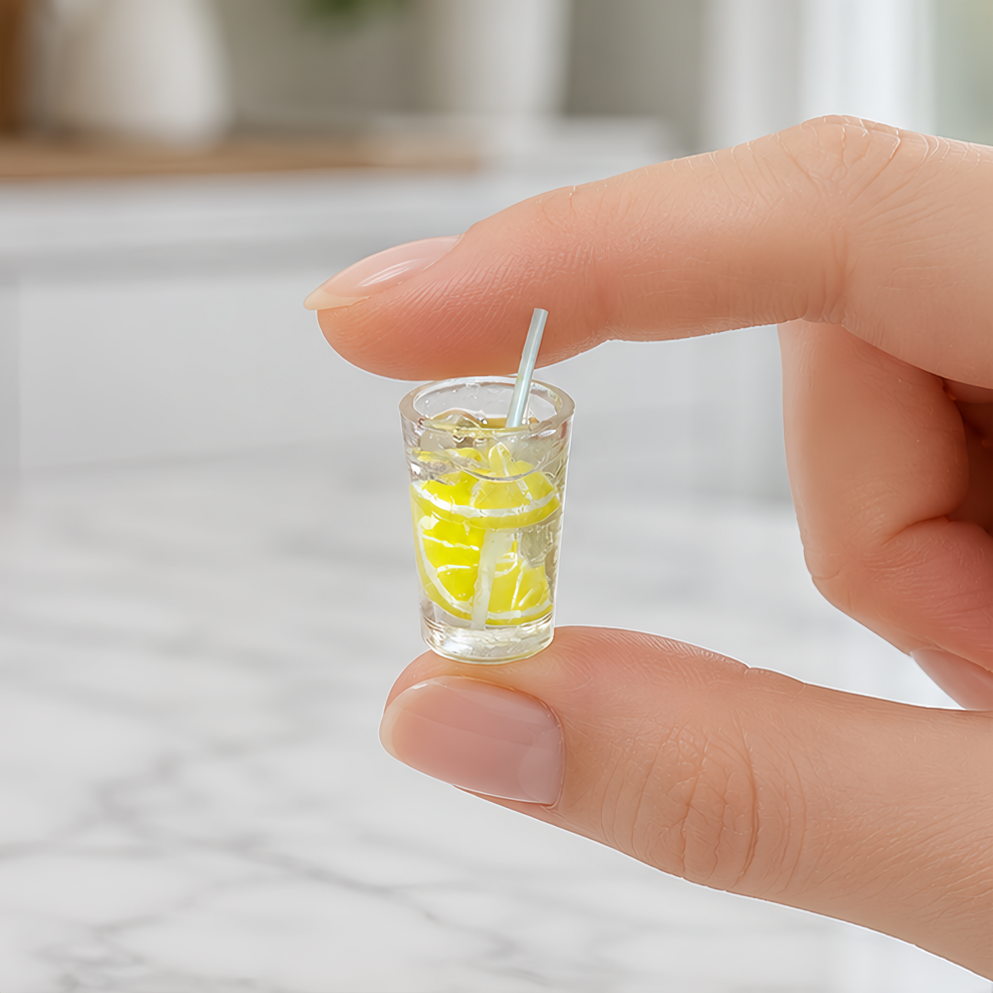 FDMINI Mini Summer Drinks – 2 Styles Miniature Lemon Tea & Lemon Water for 1:6 & 1:12 Dollhouse Kitchen & Diorama Scenes