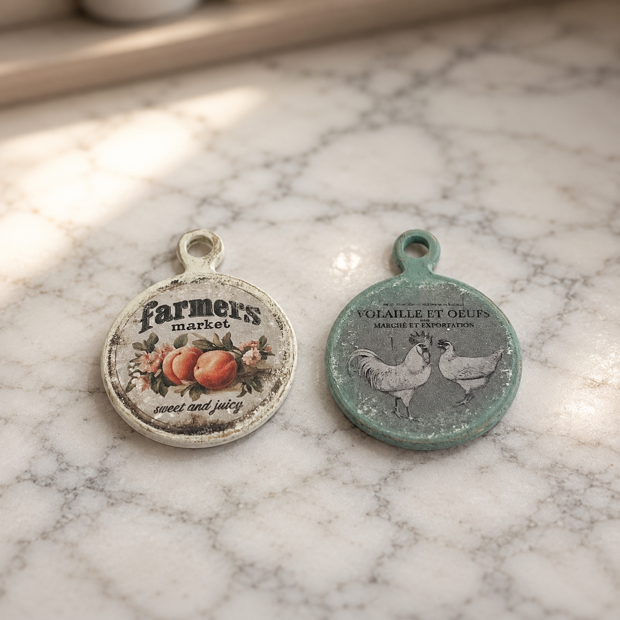 FDMINI Mini Vintage Round Cutting Boards – 6 Farmhouse Designs Miniature Kitchen Signs for 1:6 Scale Dollhouse, BJD & Blythe Scenes