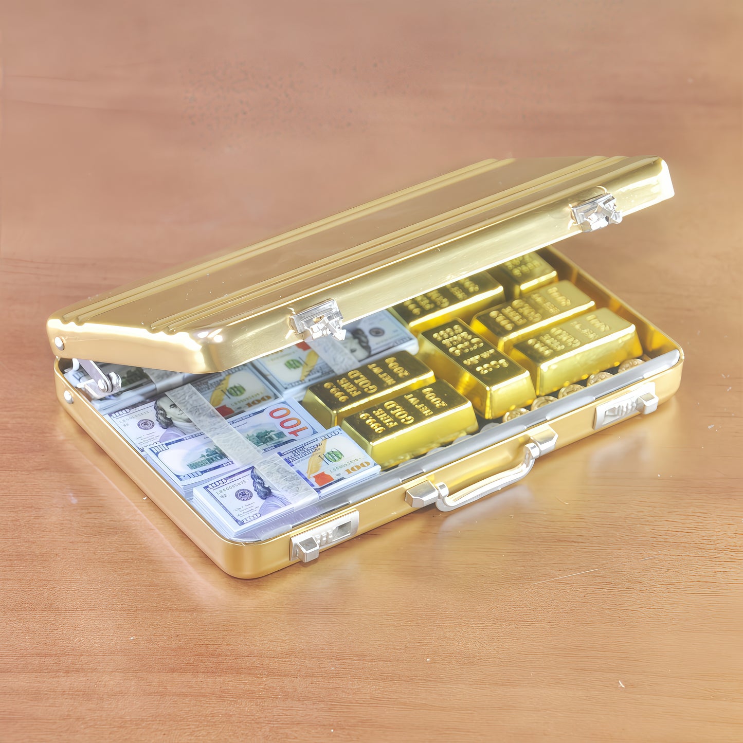 handmade clay miniature gold briefcase money set 1:6 scale fdmini