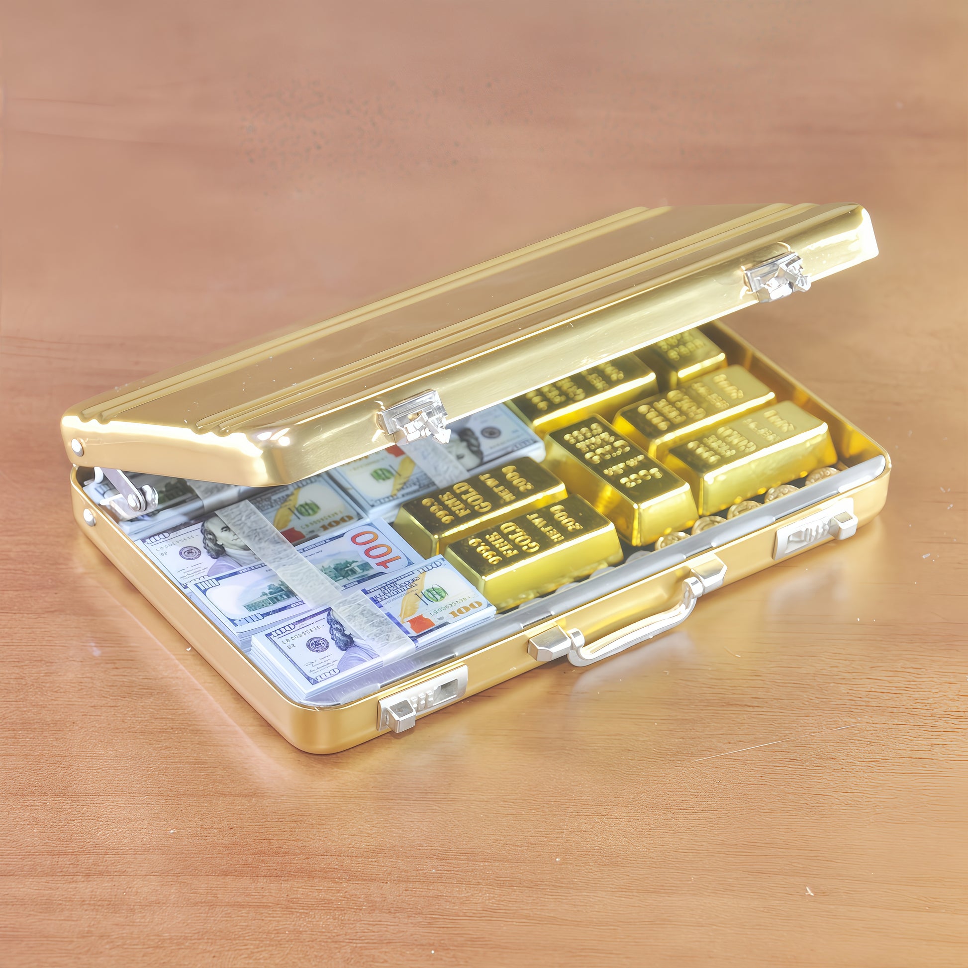 handmade clay miniature gold briefcase money set 1:6 scale fdmini
