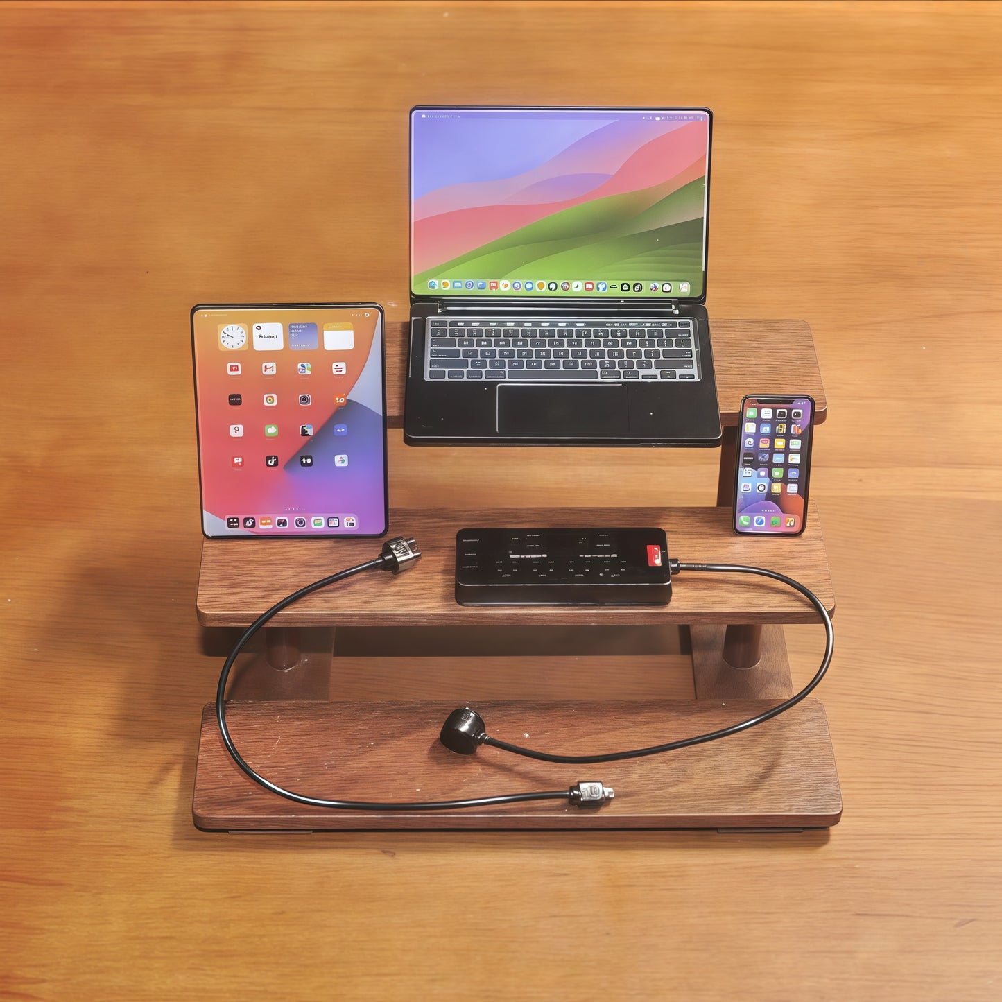 1:6 Scale Miniature Modern Tech Set - Dollhouse Laptop, Tablet, Smartphone & Power Strip - Realistic Office Accessories (Black Edition)