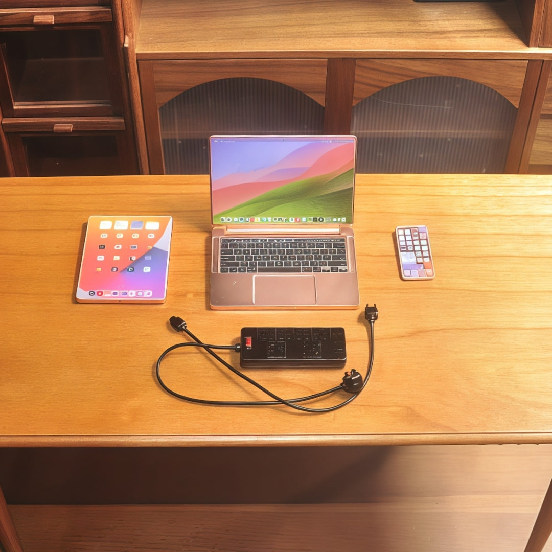 1:6 Scale Miniature Modern Tech Set - Dollhouse Laptop, Tablet, Smartphone & Power Strip - Realistic Office Accessories (RoseGolden Edition)