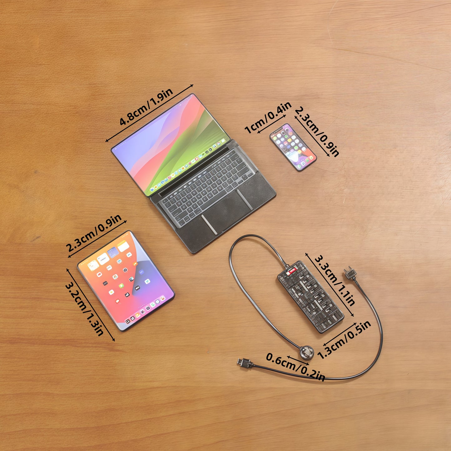 1:6 Scale Miniature Modern Tech Set - Dollhouse Laptop, Tablet, Smartphone & Power Strip - Realistic Office Accessories (Black Edition)