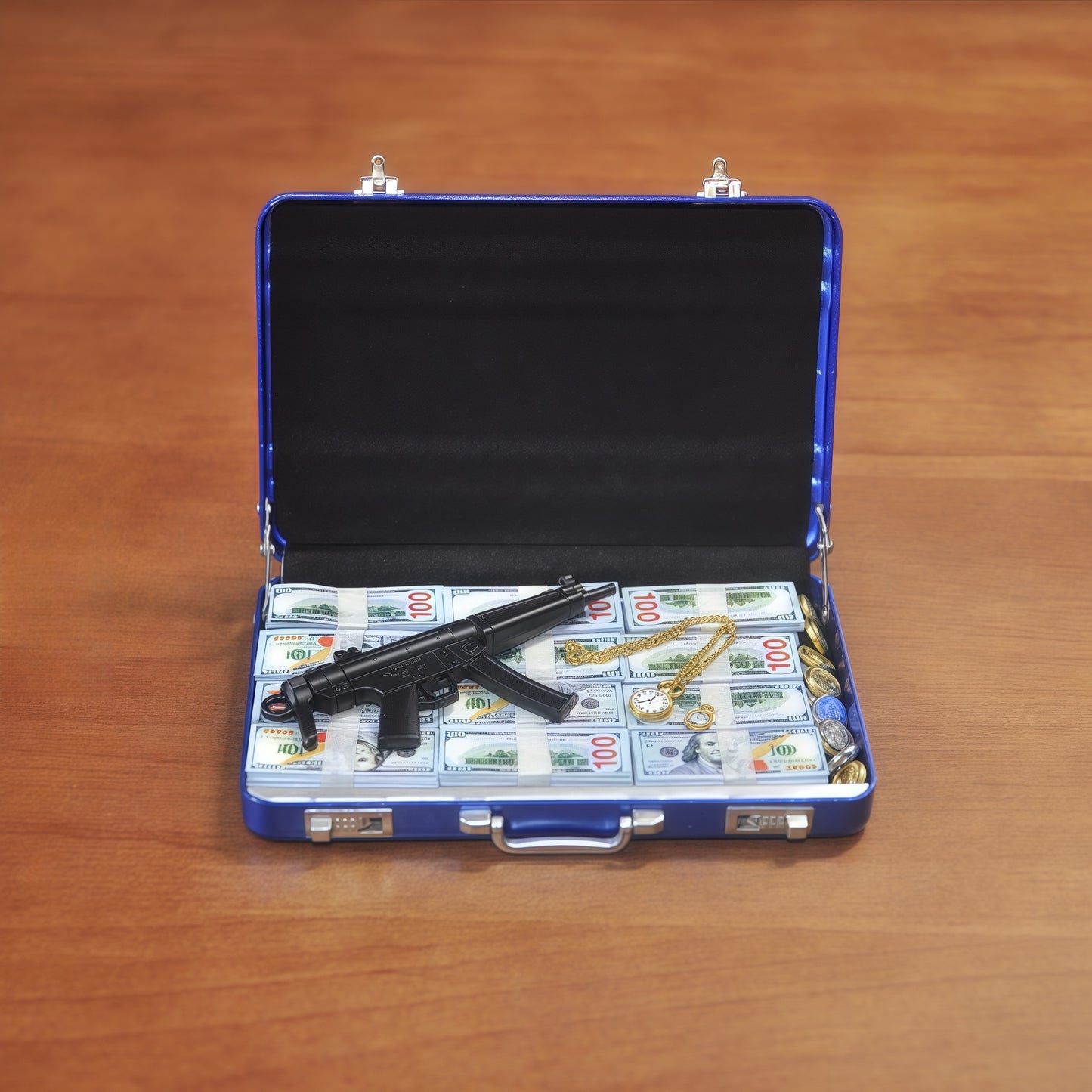 1:6 Scale Miniature Secret Agent Briefcase Set - Blue Tactical Suitcase with Weapons & Cash