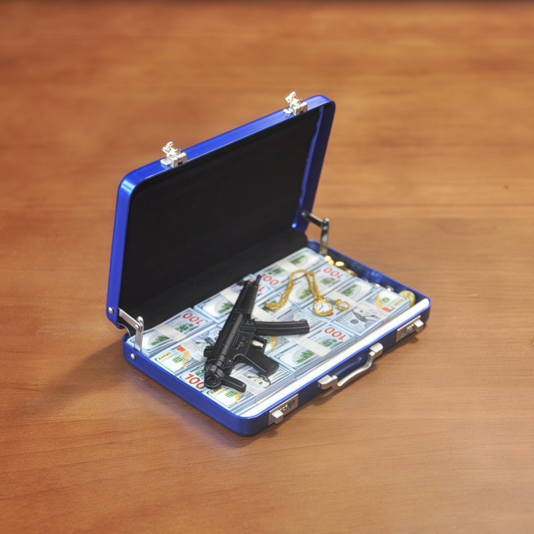 1:6 Scale Miniature Secret Agent Briefcase Set - Blue Tactical Suitcase with Weapons & Cash