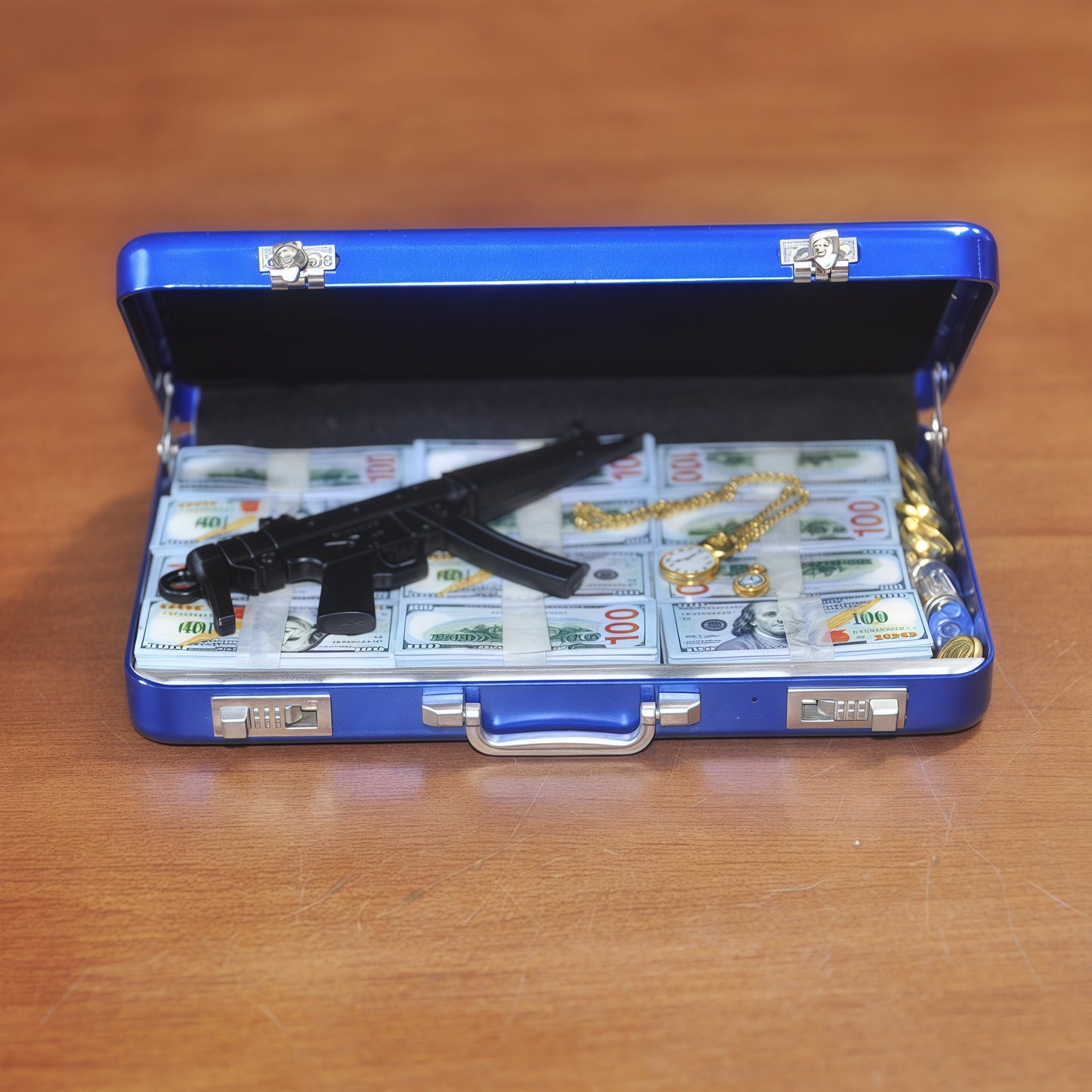 1:6 Scale Miniature Secret Agent Briefcase Set - Blue Tactical Suitcase with Weapons & Cash