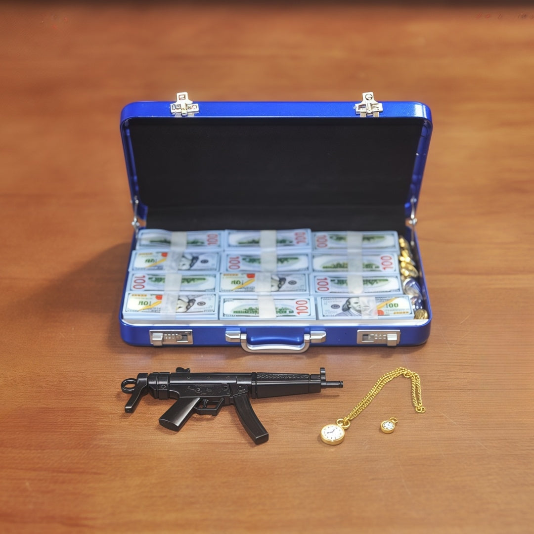 1:6 Scale Miniature Secret Agent Briefcase Set - Blue Tactical Suitcase with Weapons & Cash
