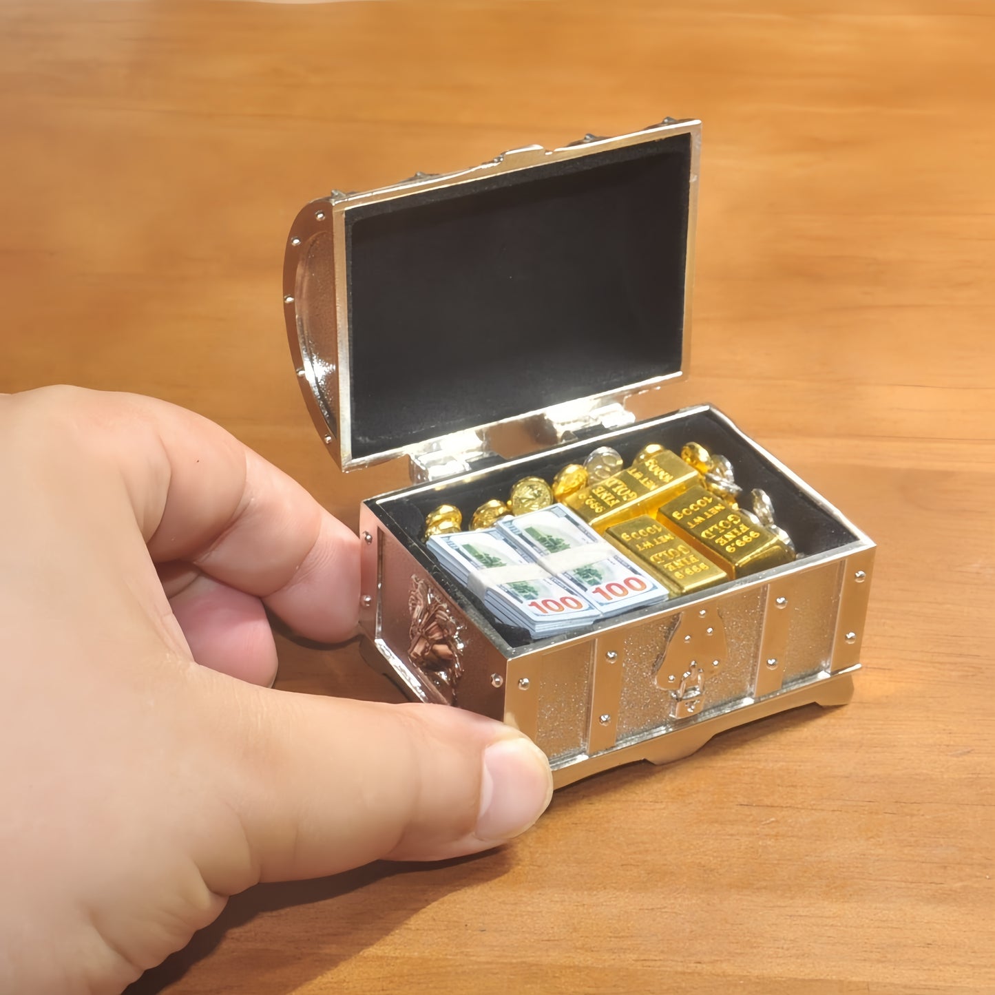 1:6 Scale Miniature Silver Treasure Chest Elite Set - Includes Bullion, Coins & Cash