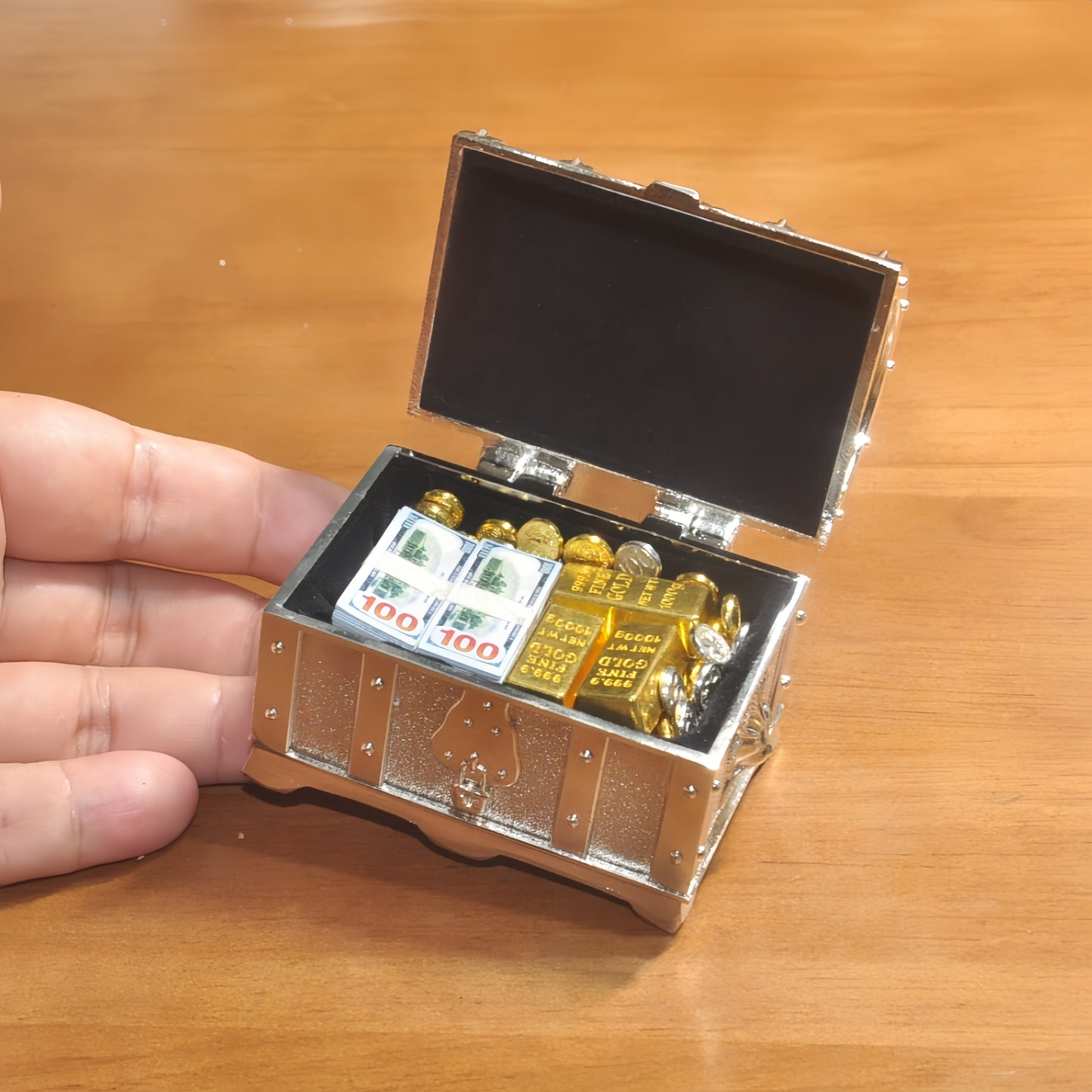 1:6 Scale Miniature Silver Treasure Chest Elite Set - Includes Bullion, Coins & Cash