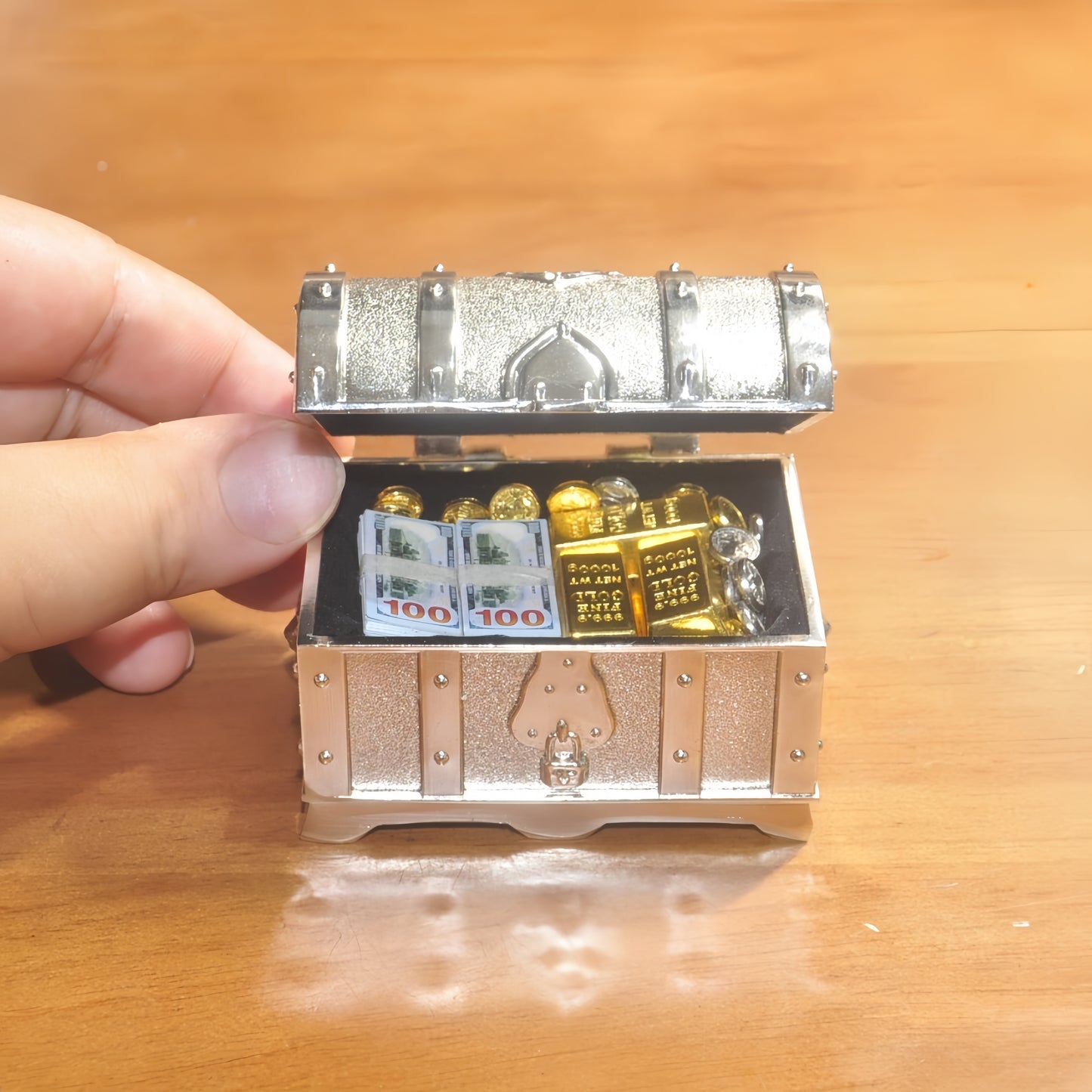 1:6 Scale Miniature Silver Treasure Chest Elite Set - Includes Bullion, Coins & Cash