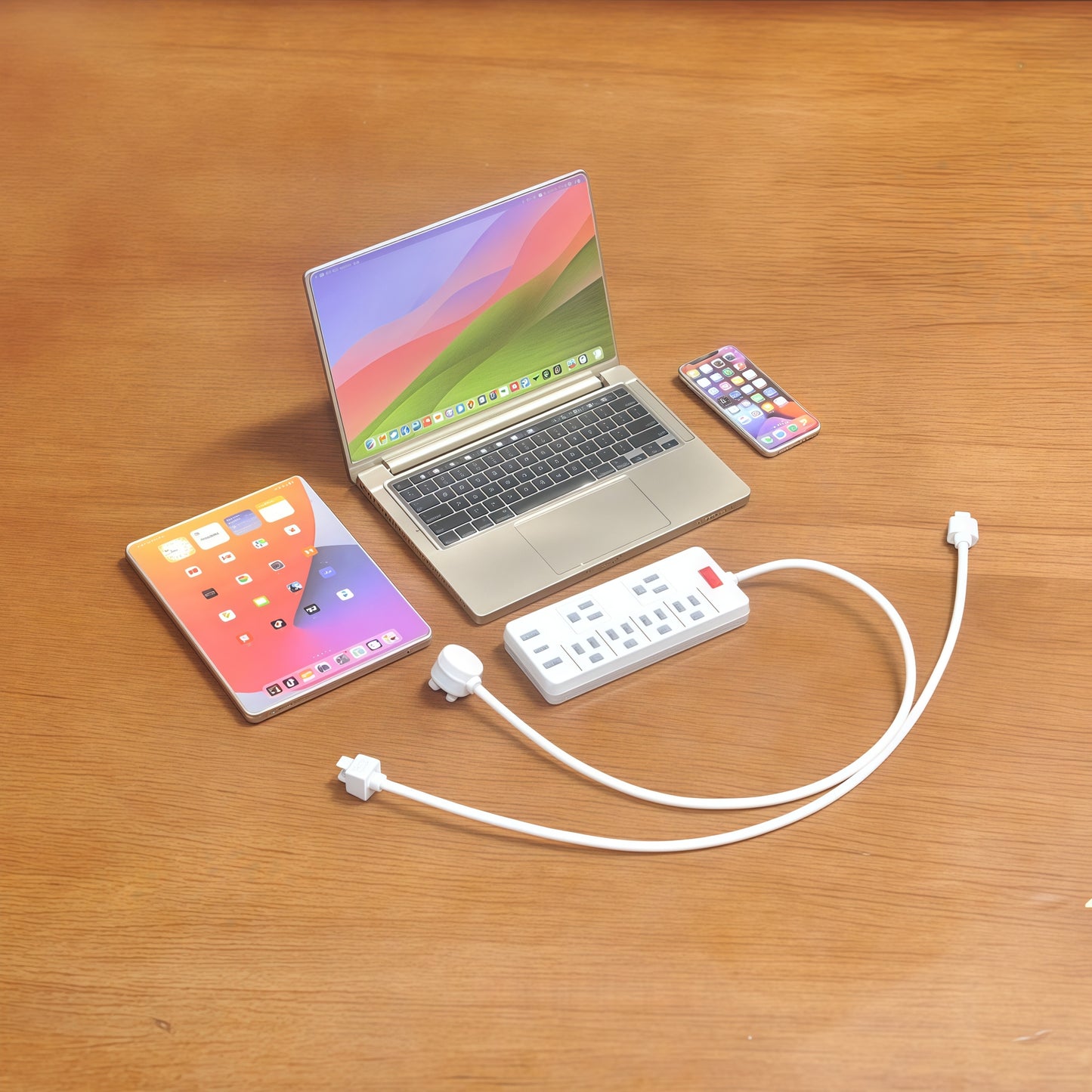 1:6 Scale Miniature Modern Tech Set - Dollhouse Laptop, Tablet, Smartphone & Power Strip - Realistic Office Accessories (Titanium  Edition)