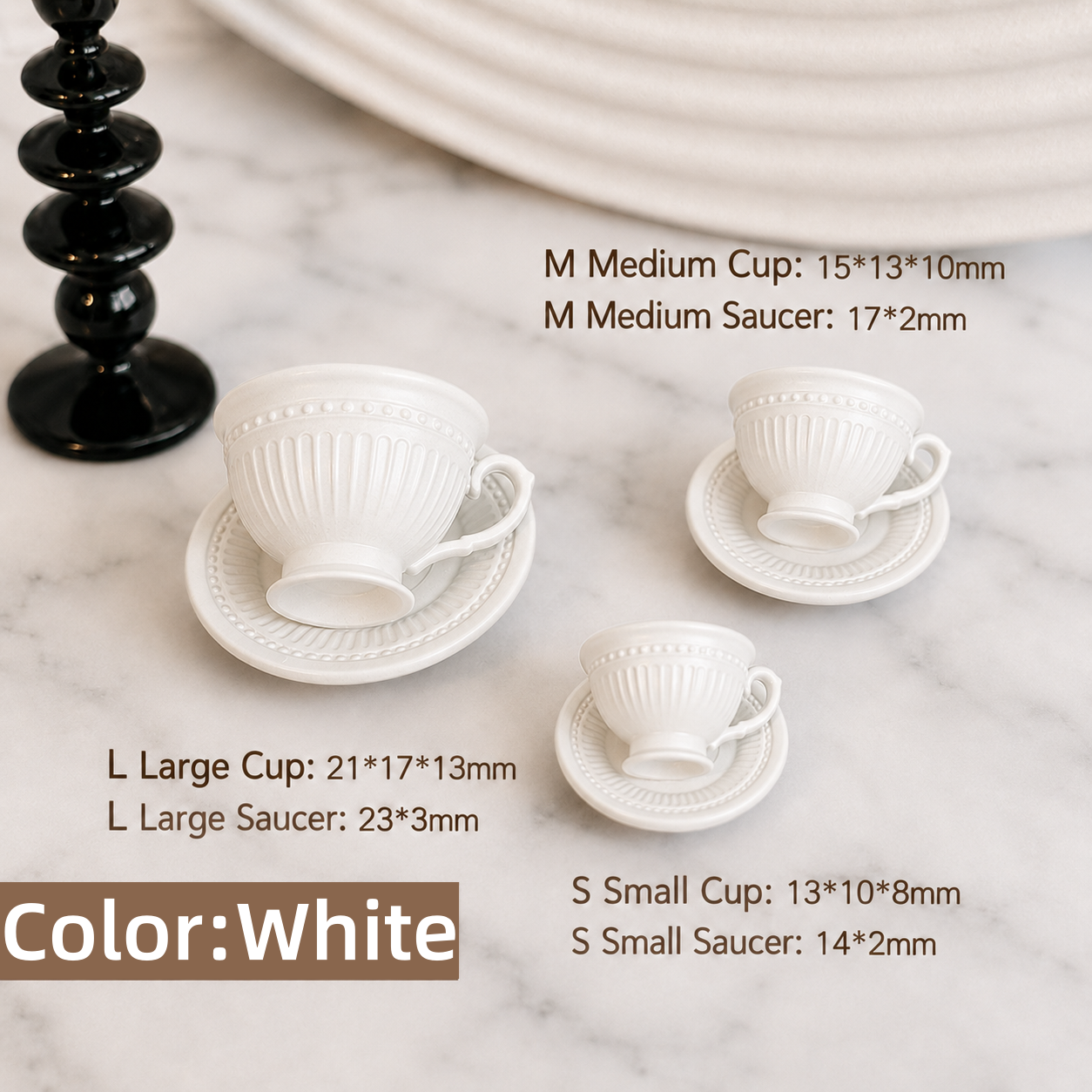 FDMINI Mini Teacup & Saucer Sets – 5 Colors × 3 Sizes Fluted French Miniature Coffee Cups for 1:6 Dollhouse, BJD & Blythe Scenes