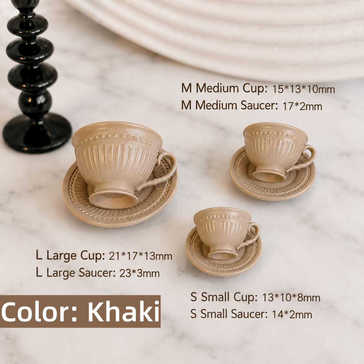 FDMINI Mini Teacup & Saucer Sets – 5 Colors × 3 Sizes Fluted French Miniature Coffee Cups for 1:6 Dollhouse, BJD & Blythe Scenes