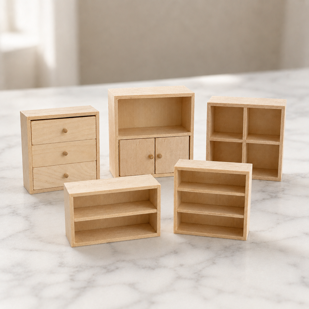 FDMINI Mini DIY Unfinished Wood Furniture – Paintable Miniature Cube Shelf, Cabinet & Drawer Chest for 1:12 Scale Dollhouse, OB11 & BJD (5 Styles)
