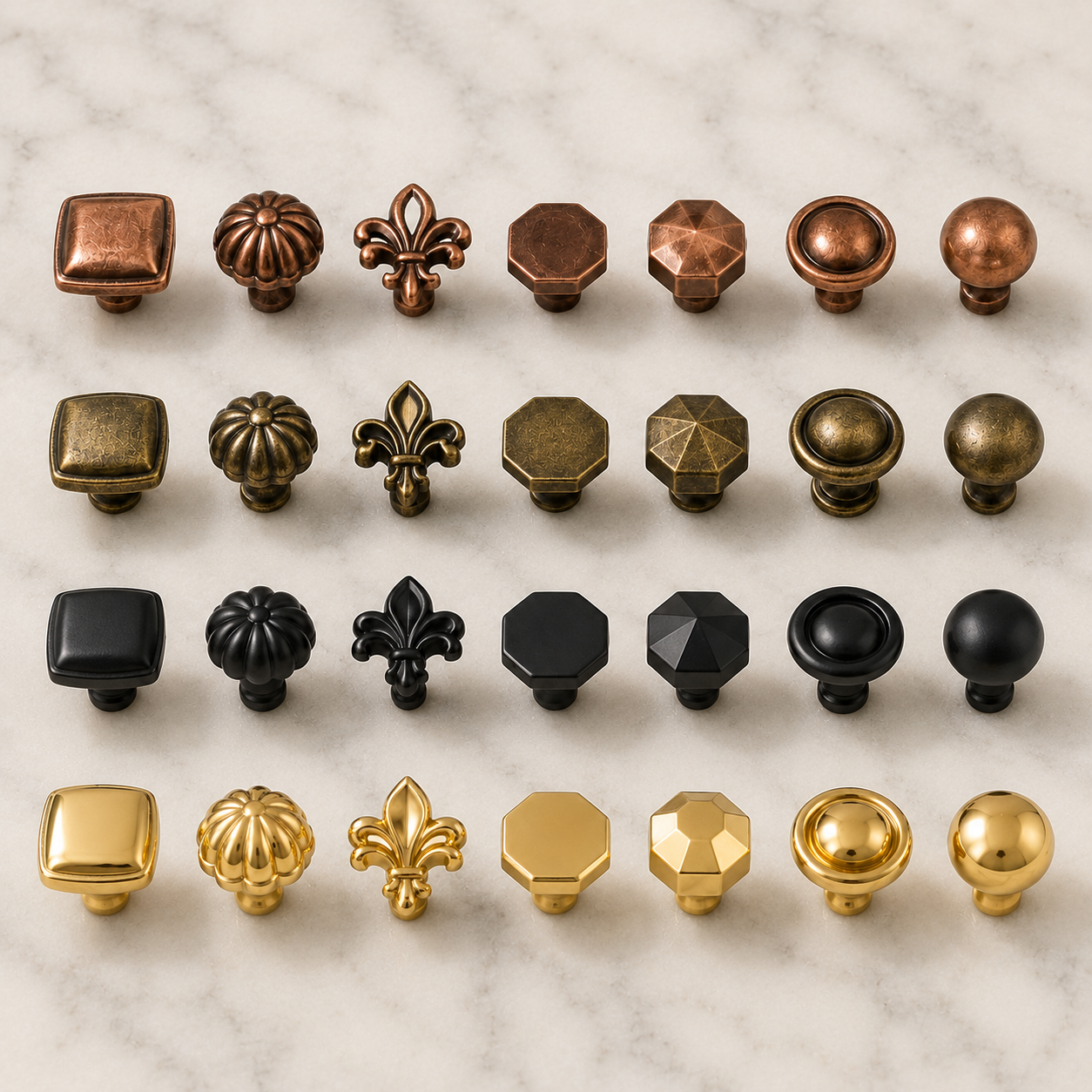 FDMINI Mini Cabinet Knob Set – 7 Styles Miniature Dollhouse Drawer Handles for 1:6 & 1:12 Furniture DIY (Black / Gold / Bronze / Copper, or Full 28-pc Set)
