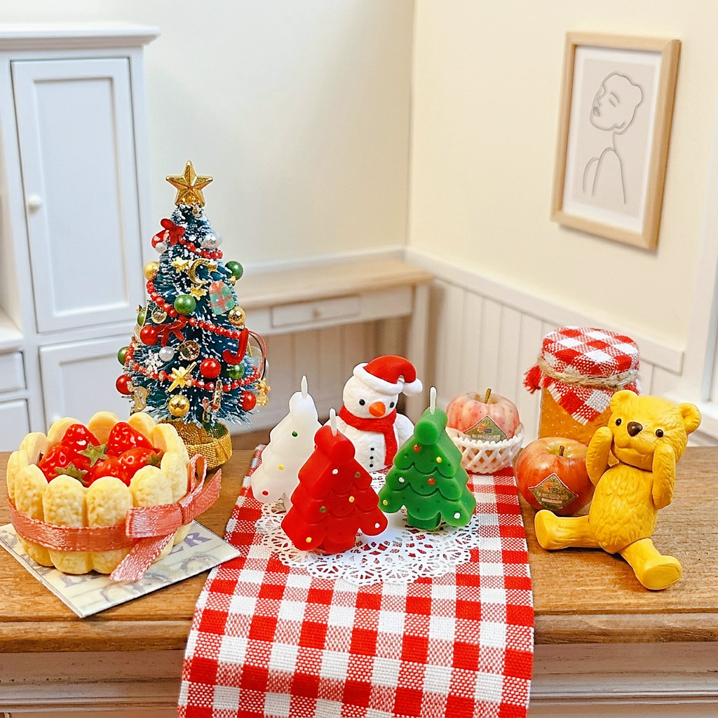 FDMINI Mini Christmas Tree Candles – Set of 3 Handmade Miniature Holiday Candles for 1/6 1/8 1/12 Scale Dollhouse, BJD & Blythe Doll Scenes