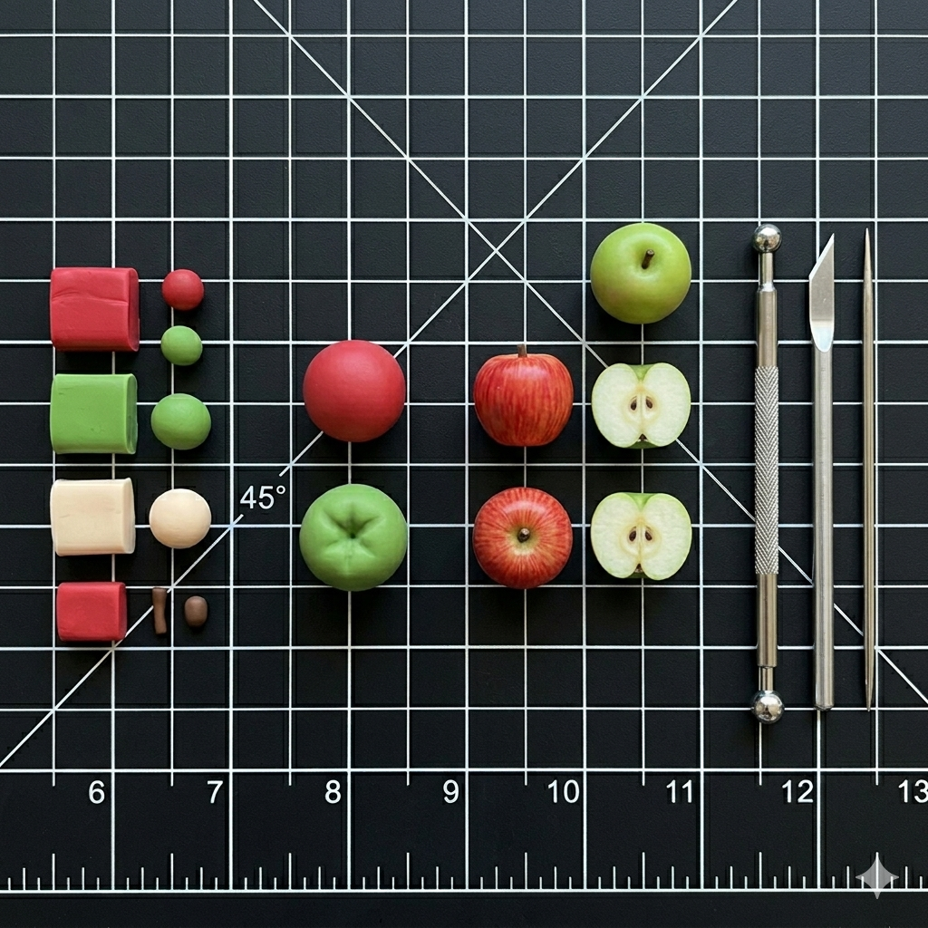 8Pcs Miniature Apple Set – Hand-Sculpted 1:6 Scale Dollhouse Red and Green Apples, Whole and Halved with Seeds, Realistic Tiny Fruit for Blythe & Barbie Dioramas, Resin Jewelry & Polymer Clay Food Miniatures