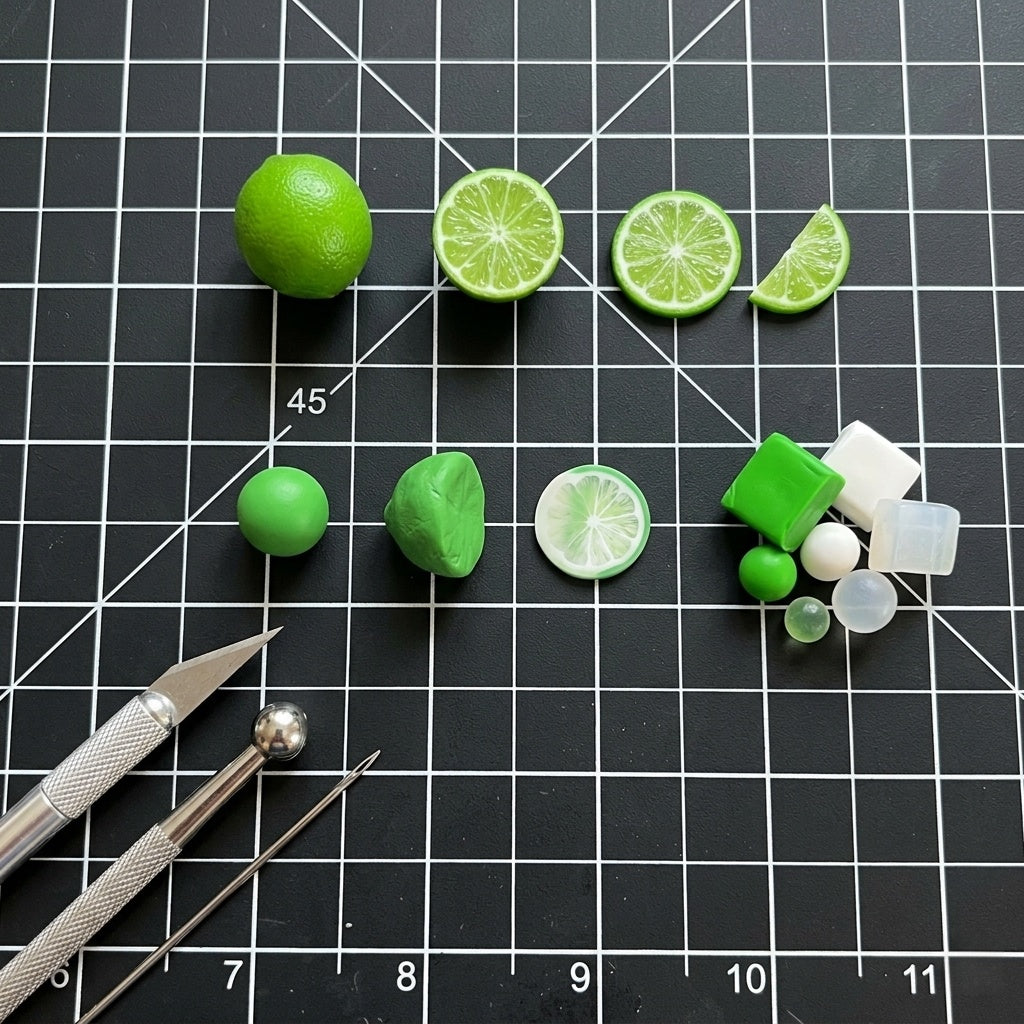 6Pcs Miniature Lime Set – Hand-Sculpted 1:6 Scale Dollhouse Limes in Six Forms (Whole, Half, Wedge, Quarter, Slice), Realistic Tiny Citrus for Blythe & Barbie Dioramas, Resin Jewelry & Polymer Clay Food Miniatures