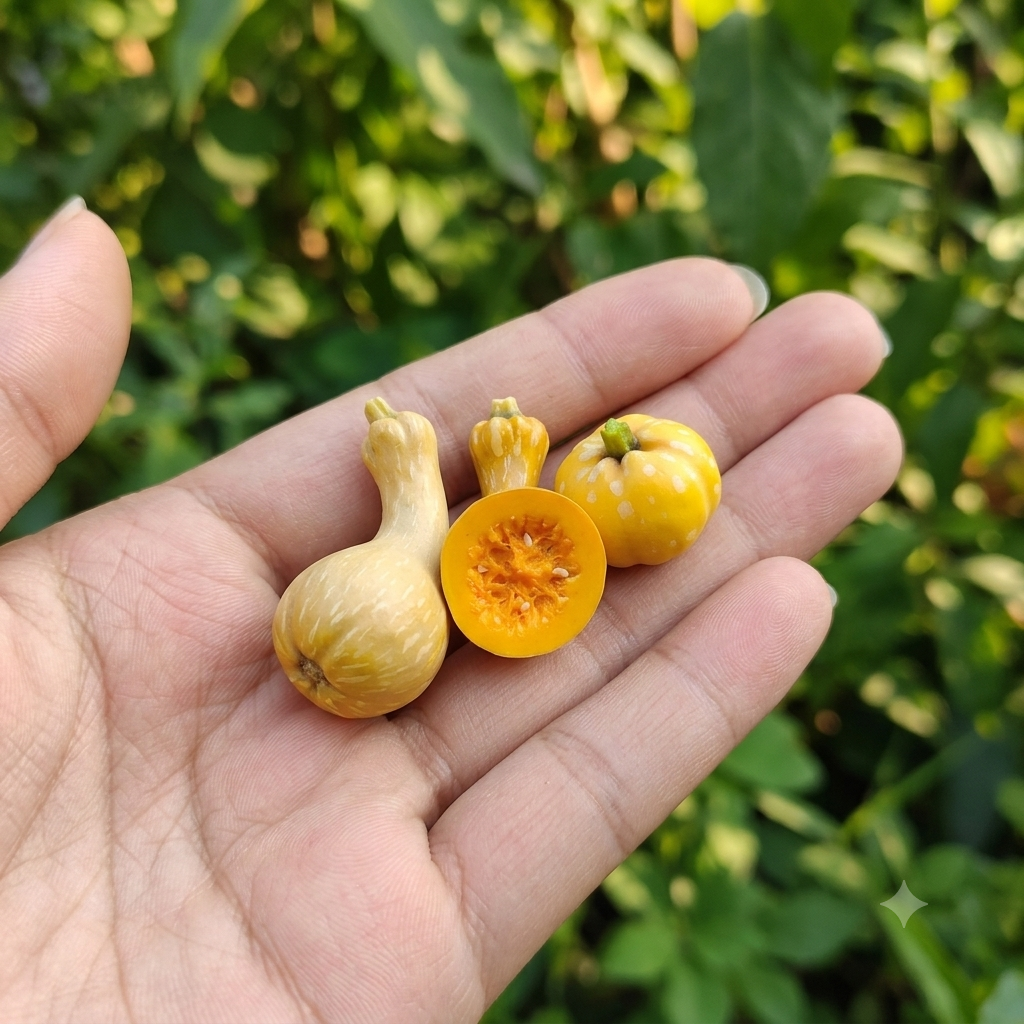 Miniature Pumpkins - Hand-Sculpted 1:6 Scale Set of 3 Pumpkin Styles: Butternut Squash, Cut Half with Seeds & Round Speckled Pumpkin, Realistic Autumn Dollhouse Food for Blythe & Barbie Dioramas, Resin Jewelry & Polymer Clay Food
