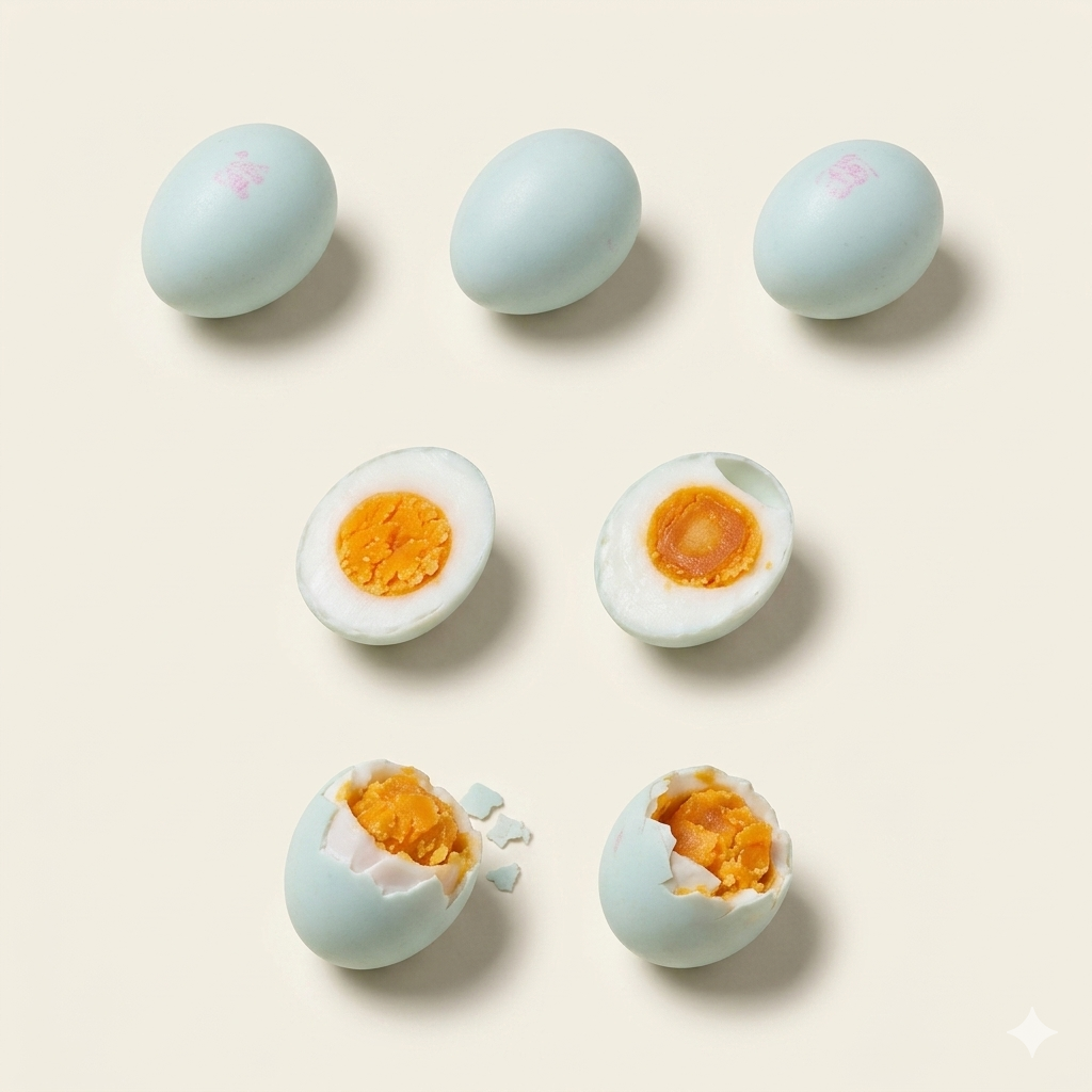 7Pcs Miniature Salted Duck Egg Set – Hand-Sculpted 1:6 Scale Chinese Salted Eggs, Whole, Halved and Cracked with Golden Yolk, Realistic Tiny Asian Food for Blythe & Barbie Dioramas, Resin Jewelry & Polymer Clay Food
