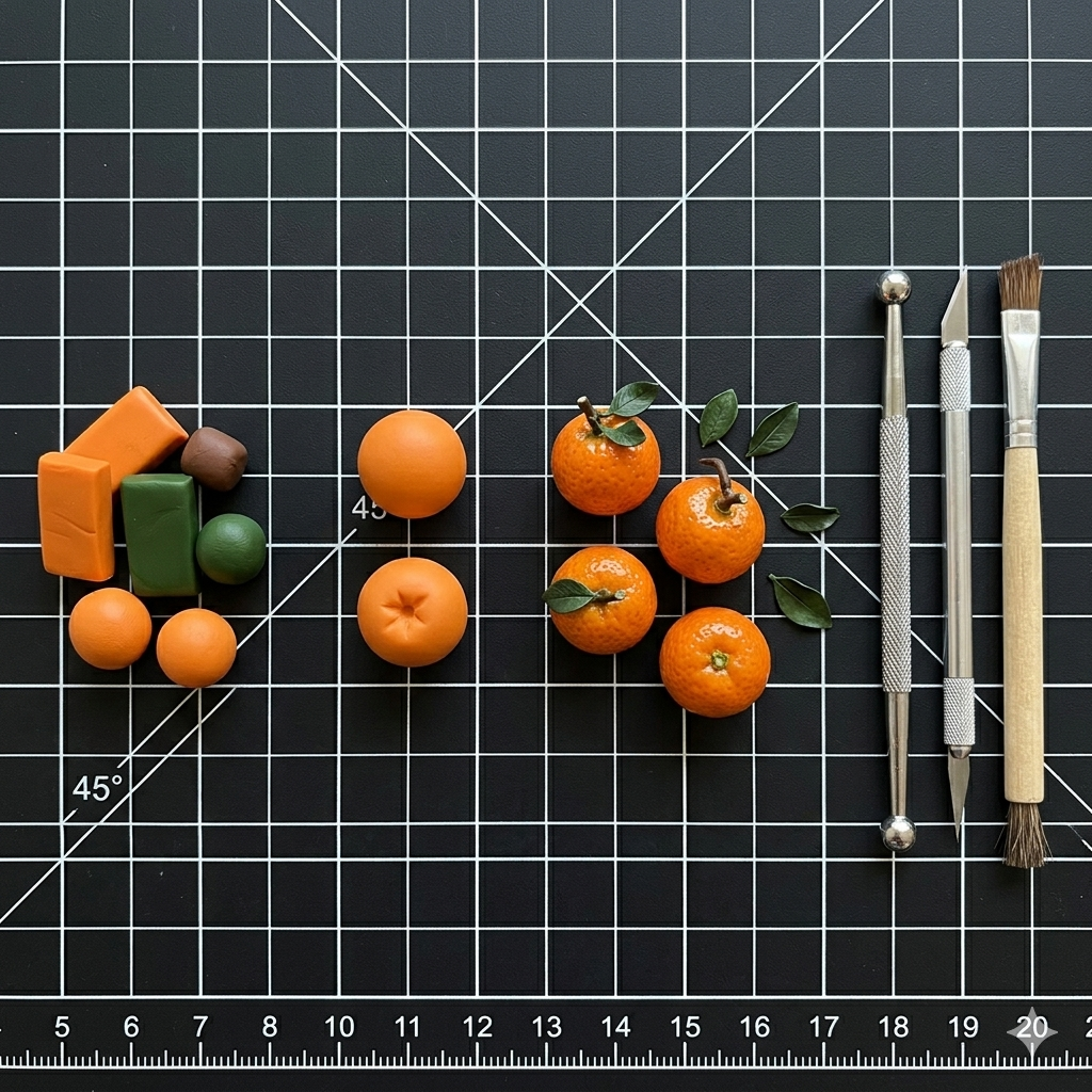 8Pcs Miniature Mandarin Orange Set – Hand-Sculpted 1:6 Scale Dollhouse Tangerines with Leaves, Realistic Tiny Citrus for Blythe & Barbie Dioramas, Lunar New Year Decor, Resin Jewelry & Polymer Clay Food Miniatures